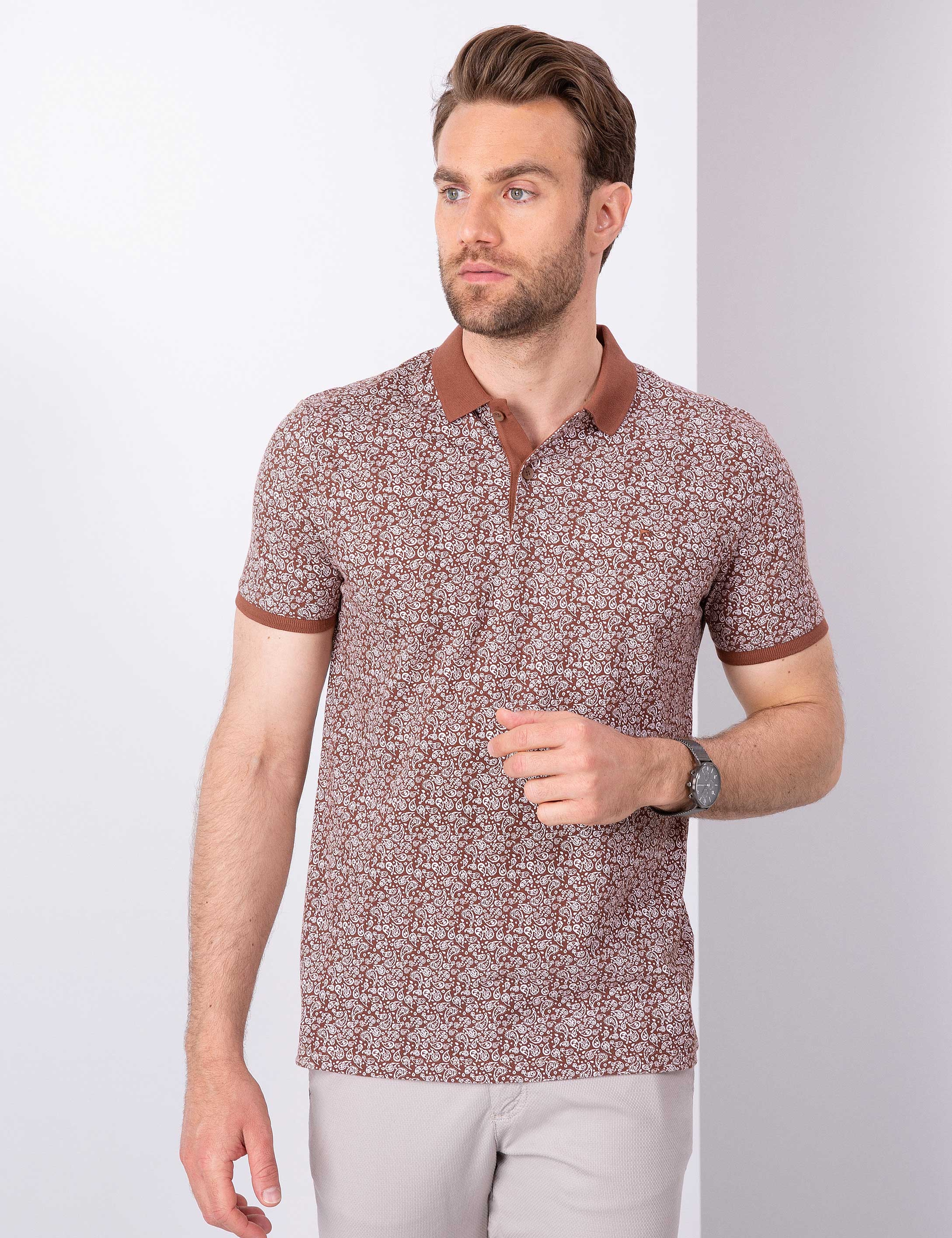 Açık Kahverengi Slim Fit Polo Yaka T-Shirt - Image 2