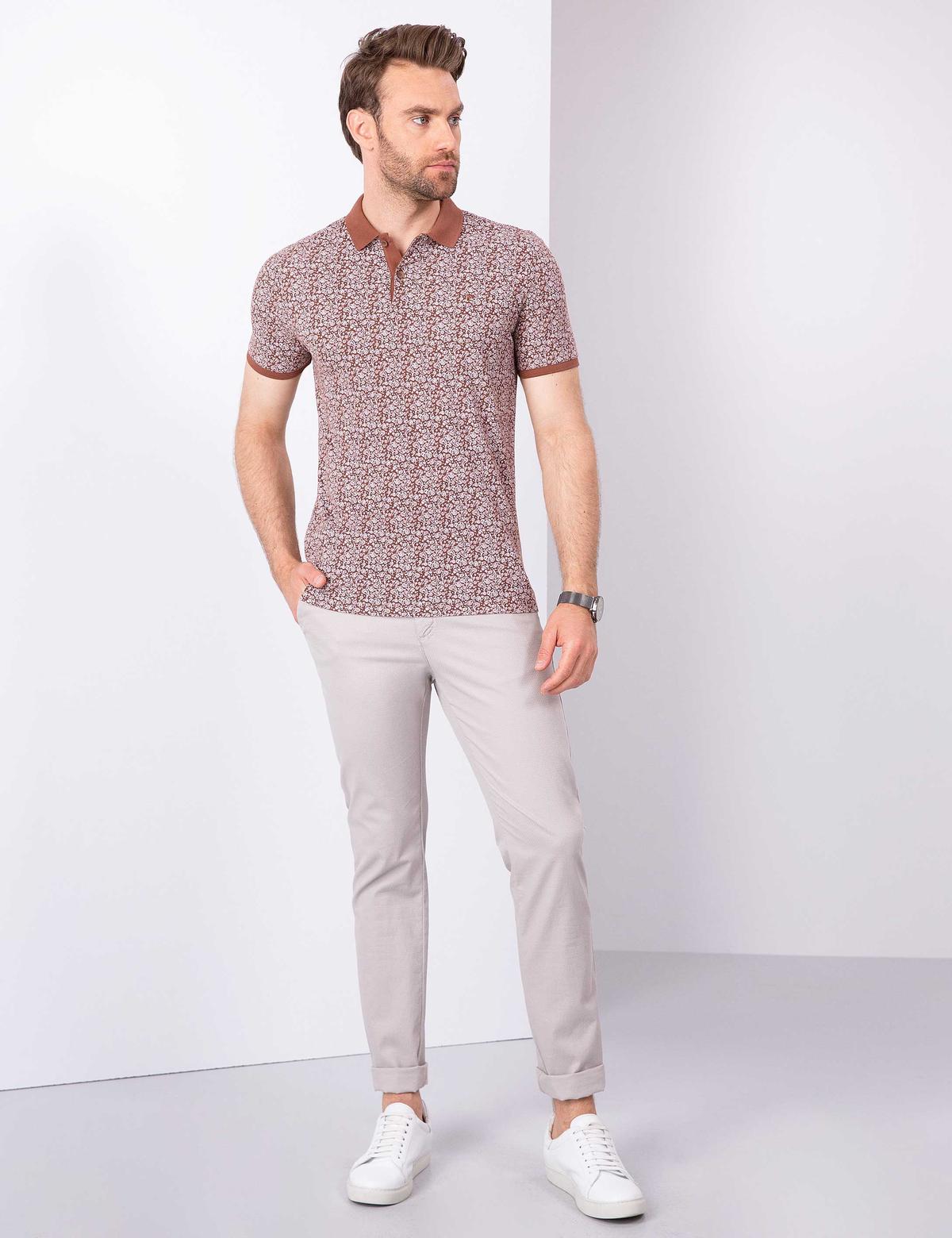 Açık Kahverengi Slim Fit Polo Yaka T-Shirt - 50210549002