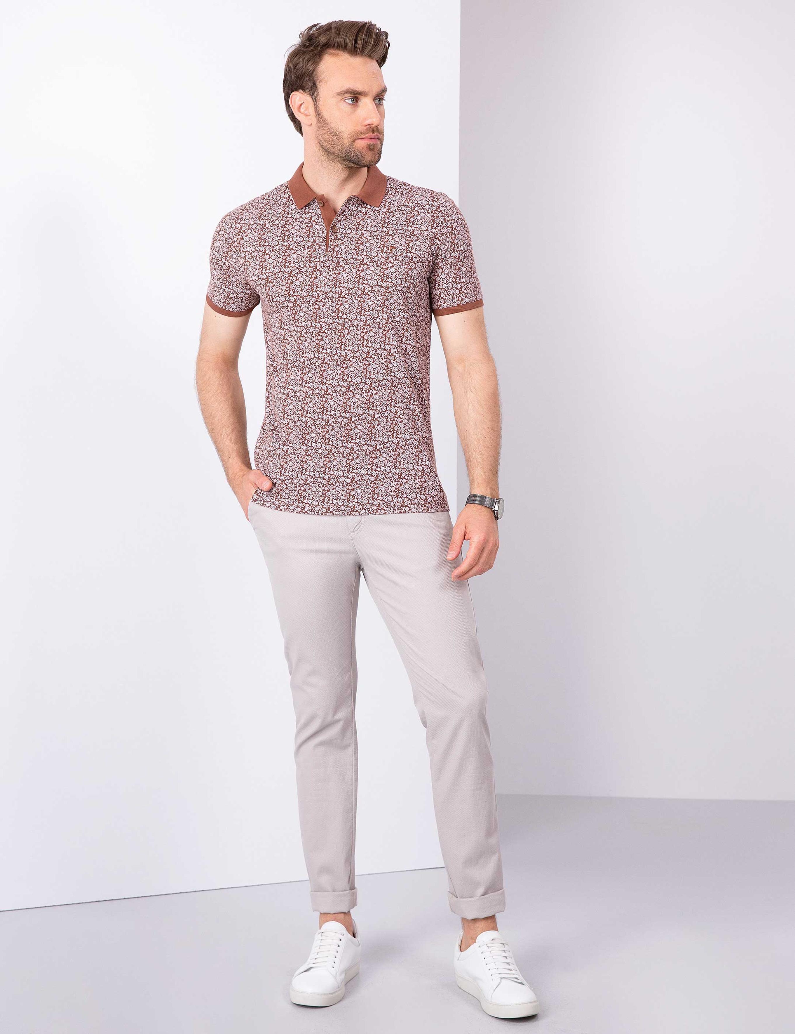 Açık Kahverengi Slim Fit Polo Yaka T-Shirt