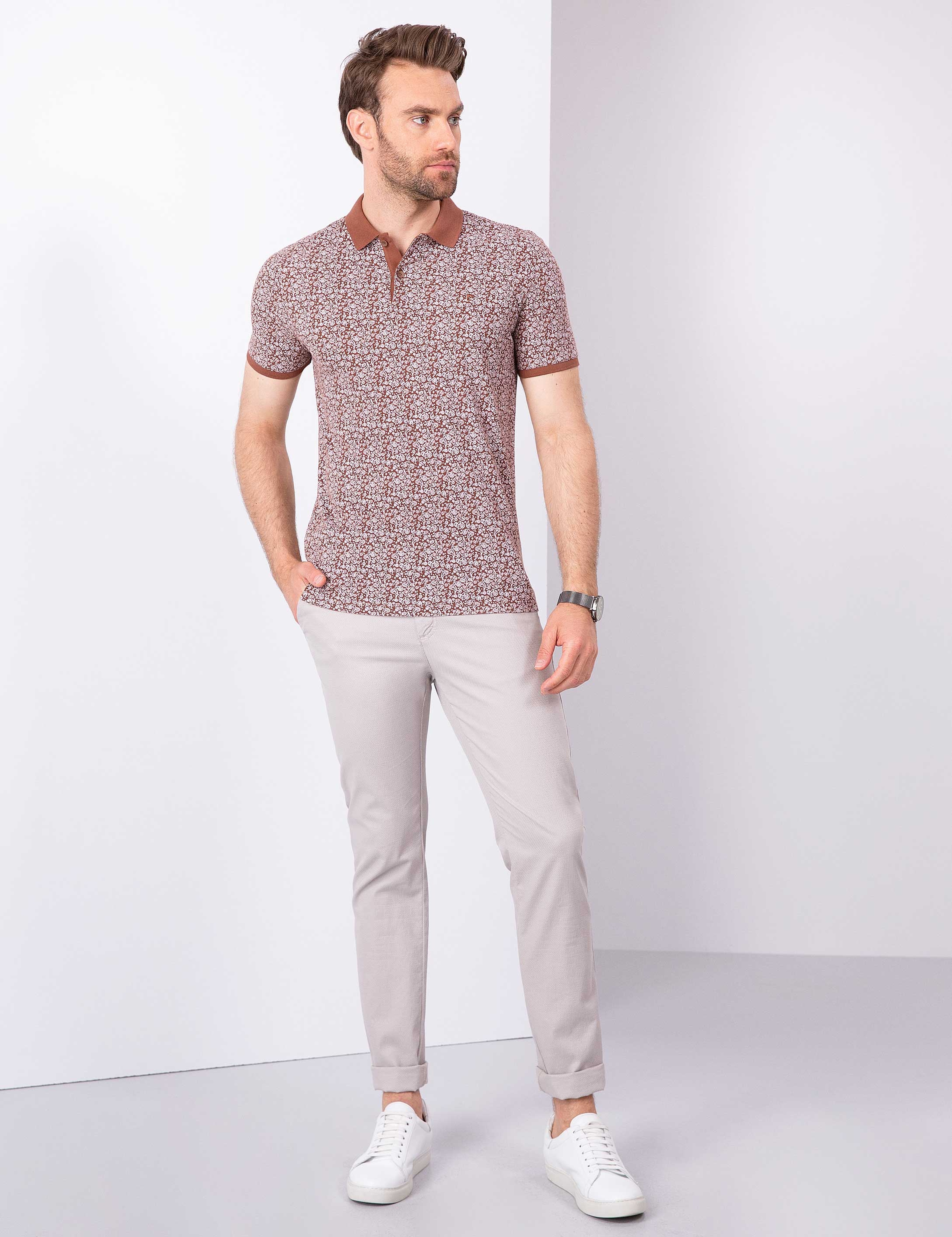 Açık Kahverengi Slim Fit Polo Yaka T-Shirt - Image 4
