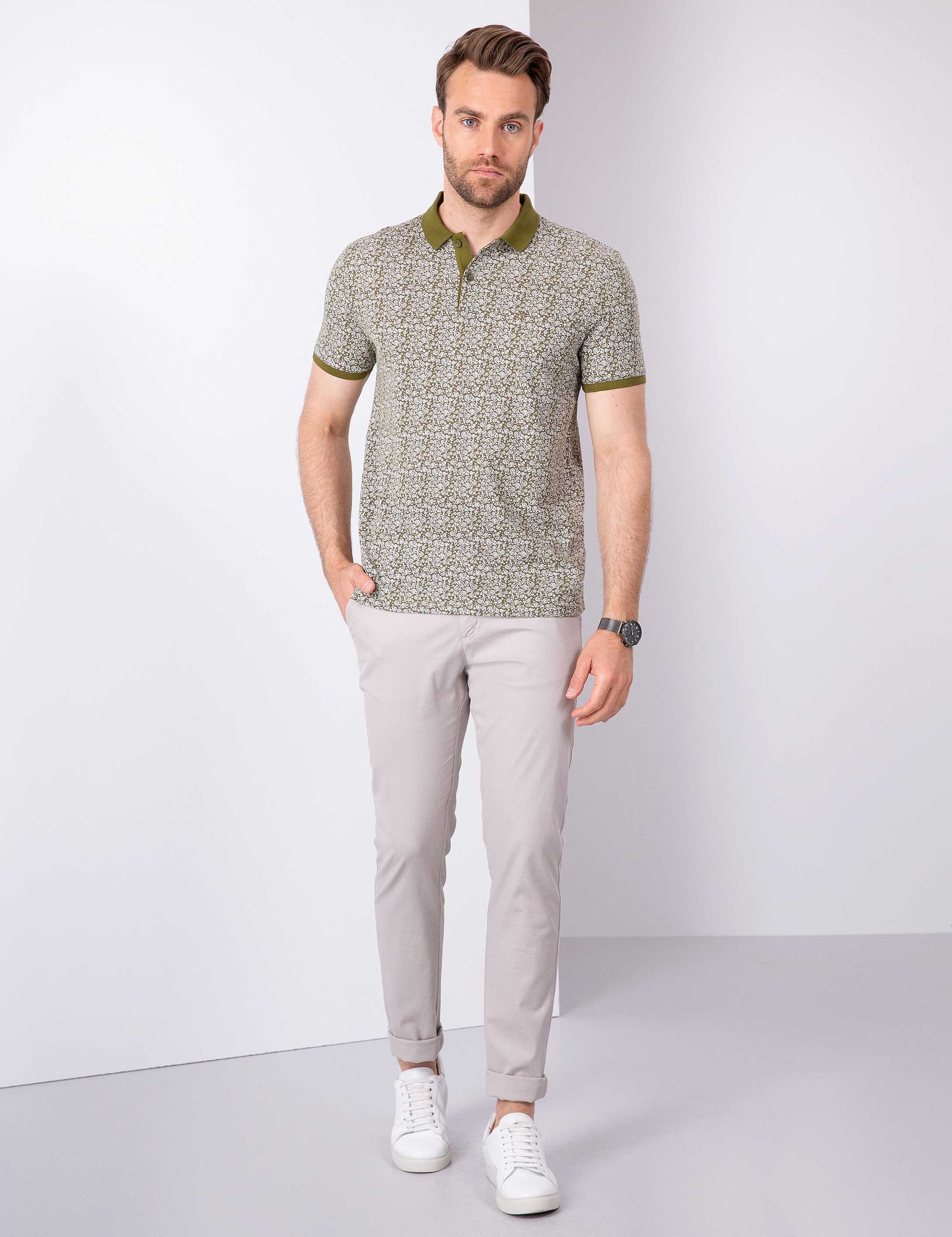 Haki Slim Fit Polo Yaka T-Shirt - Image 4