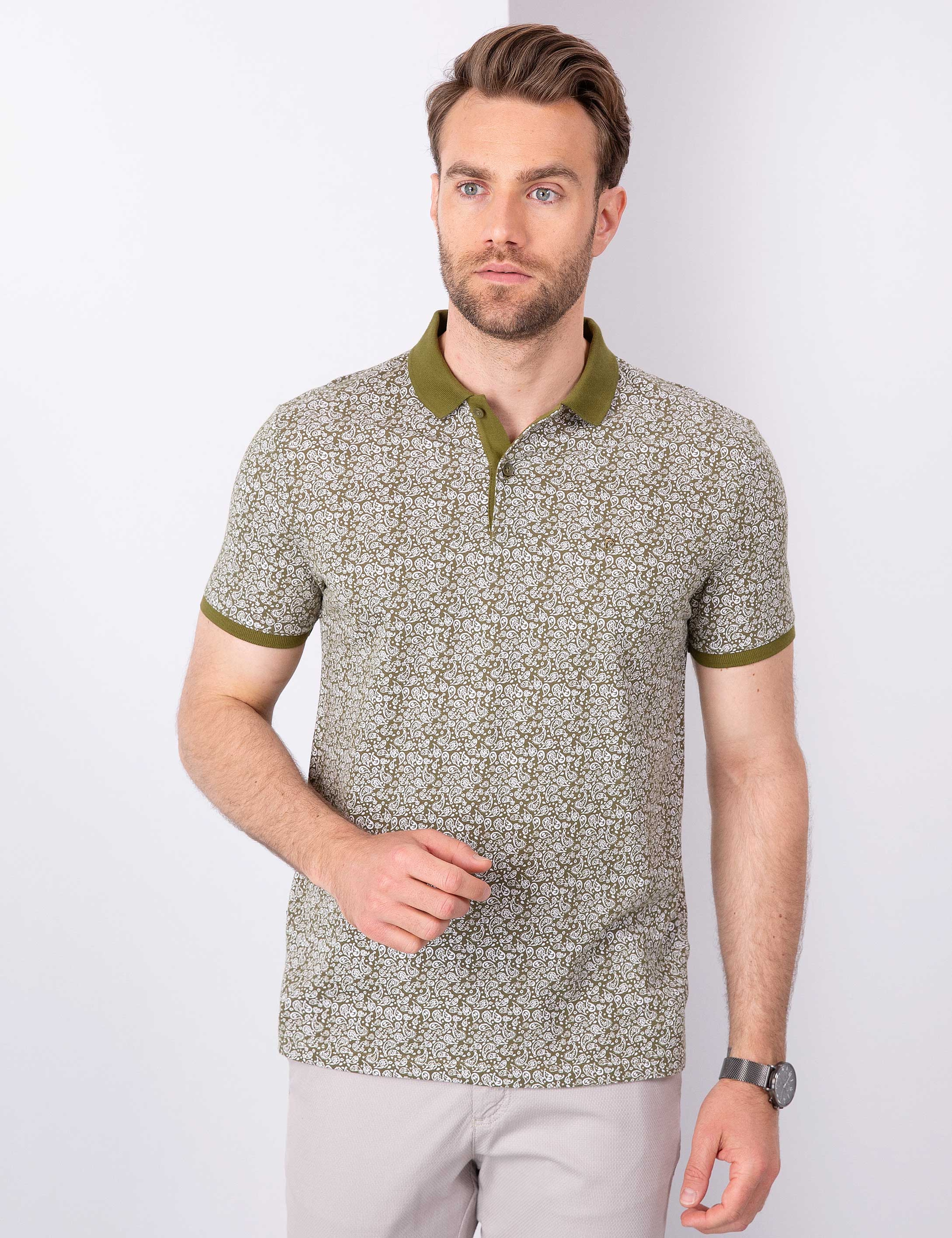 Haki Slim Fit Polo Yaka T-Shirt - Image 1
