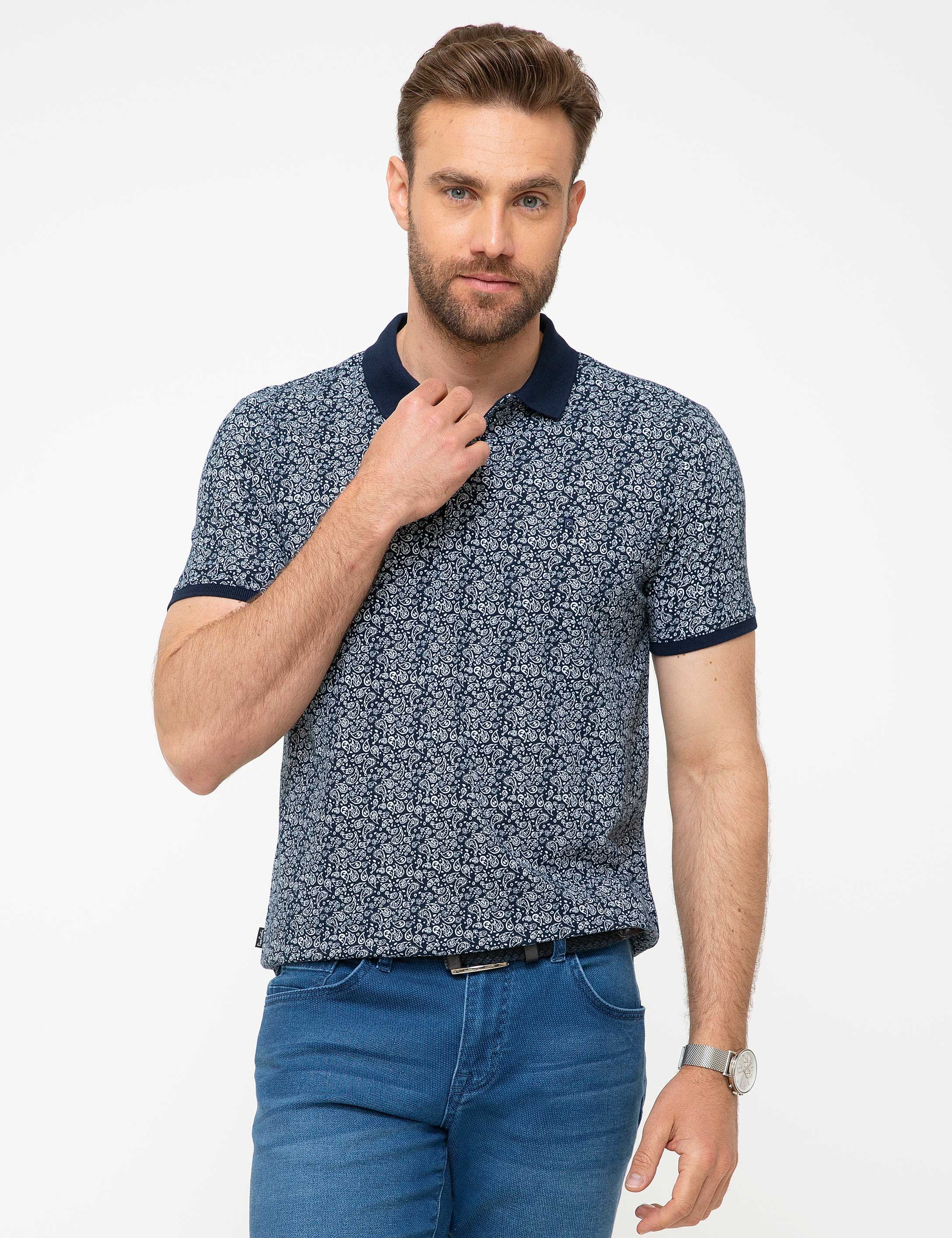 Lacivert Slim Fit Polo Yaka Tişört - Image 2