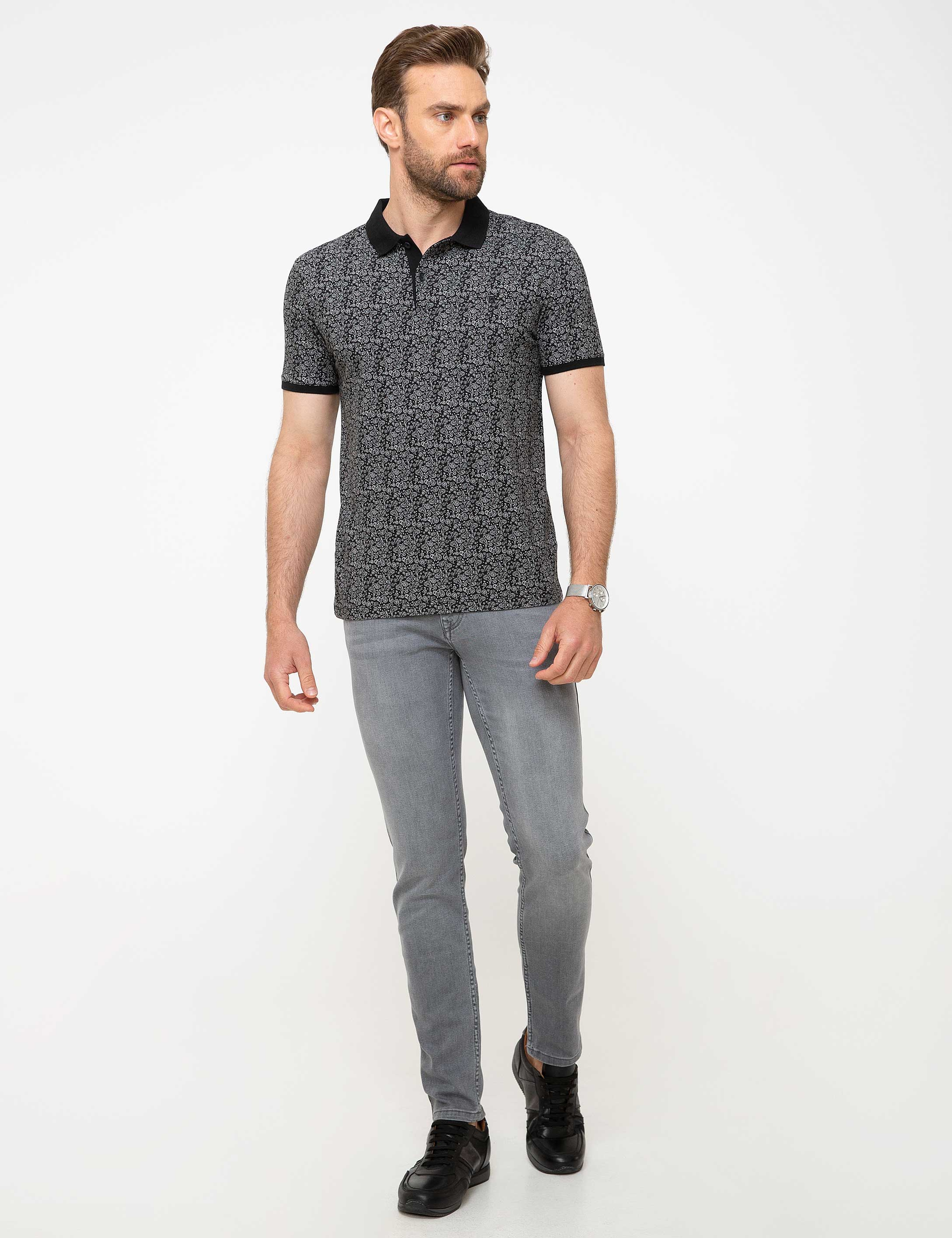 Siyah Slim Fit Polo Yaka T-Shirt