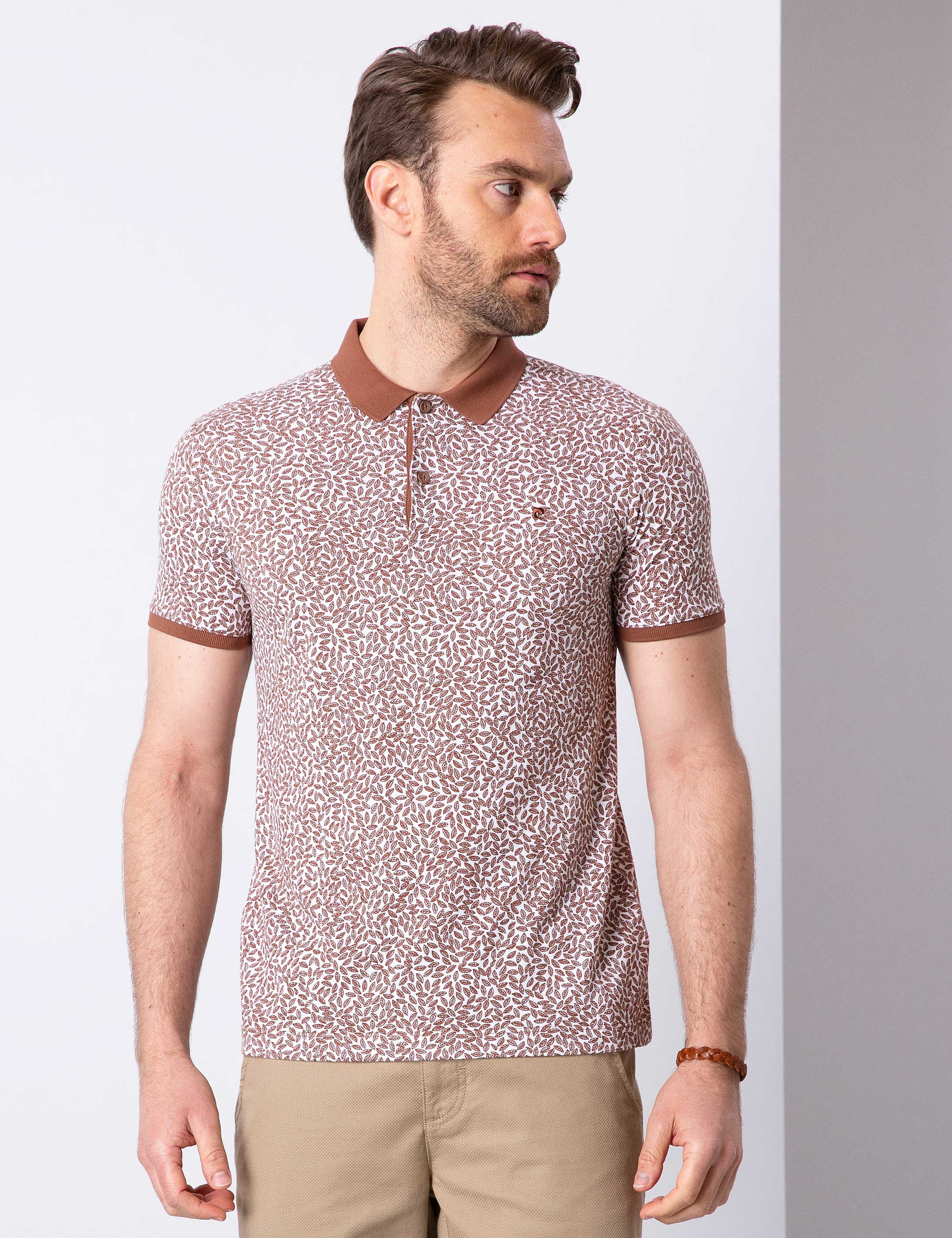 Açık Kahverengi Slim Fit Polo Yaka T-Shirt