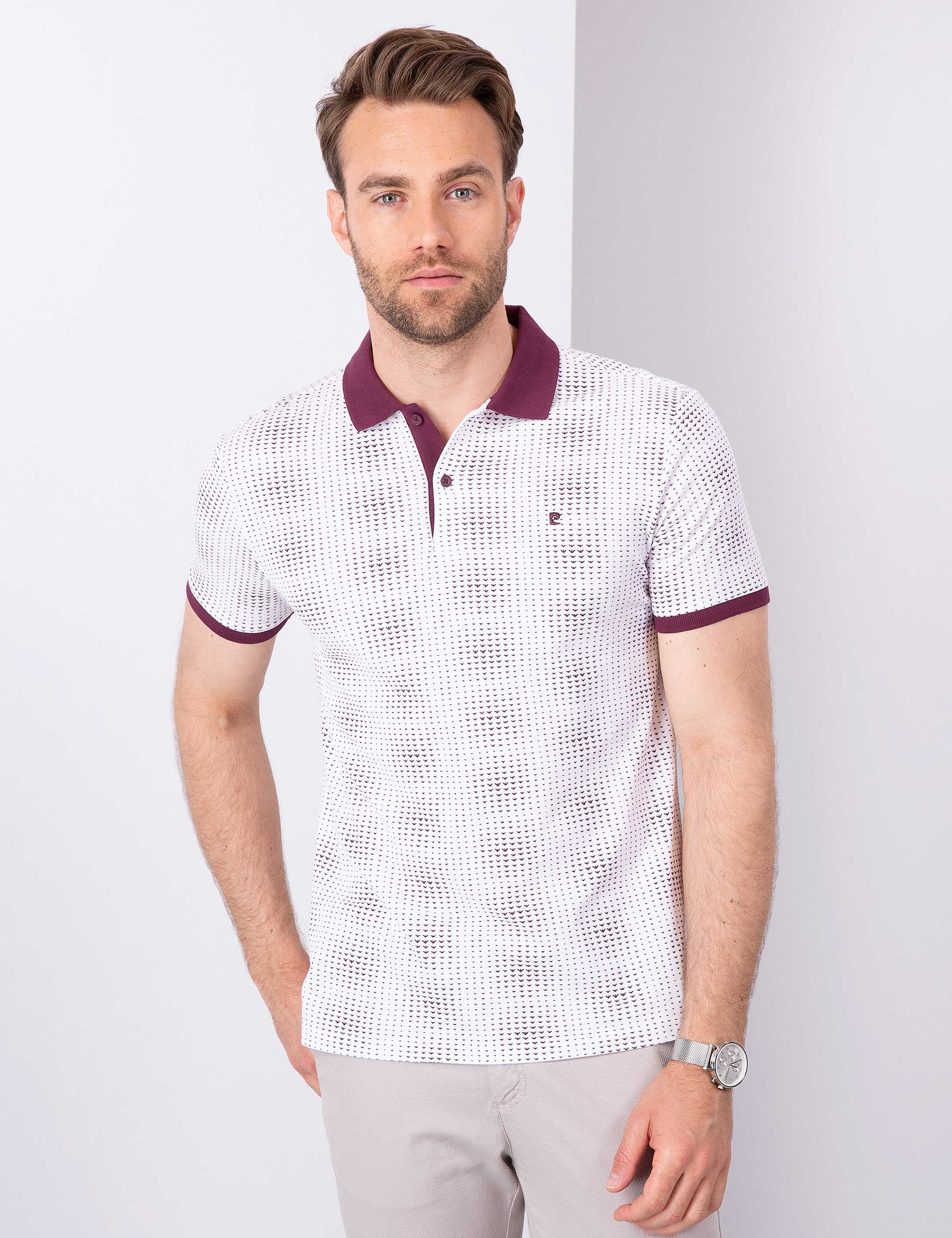 Bordo Slim Fit Polo Yaka T-Shirt - Image 1