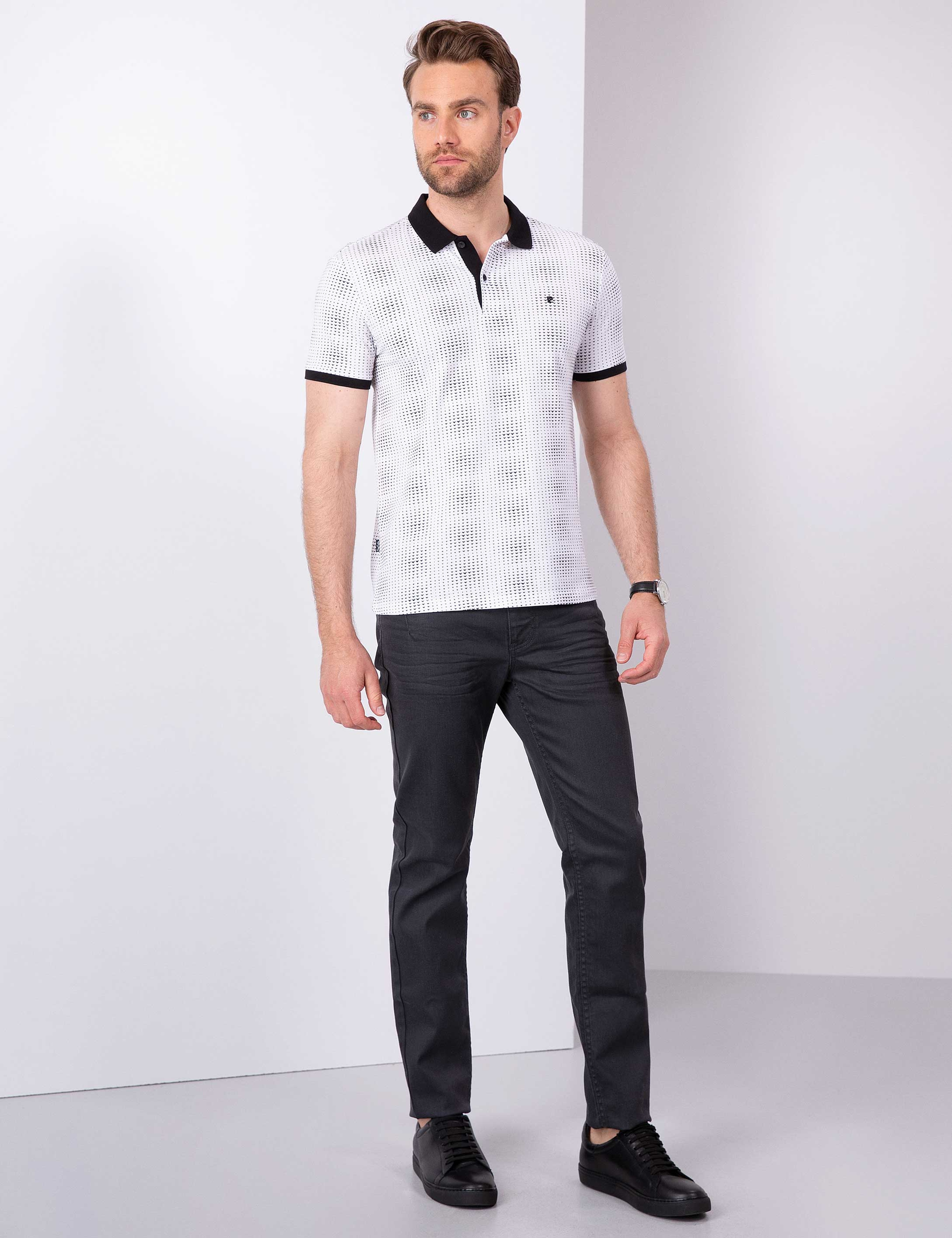 Siyah Slim Fit Polo Yaka T-Shirt - Image 4
