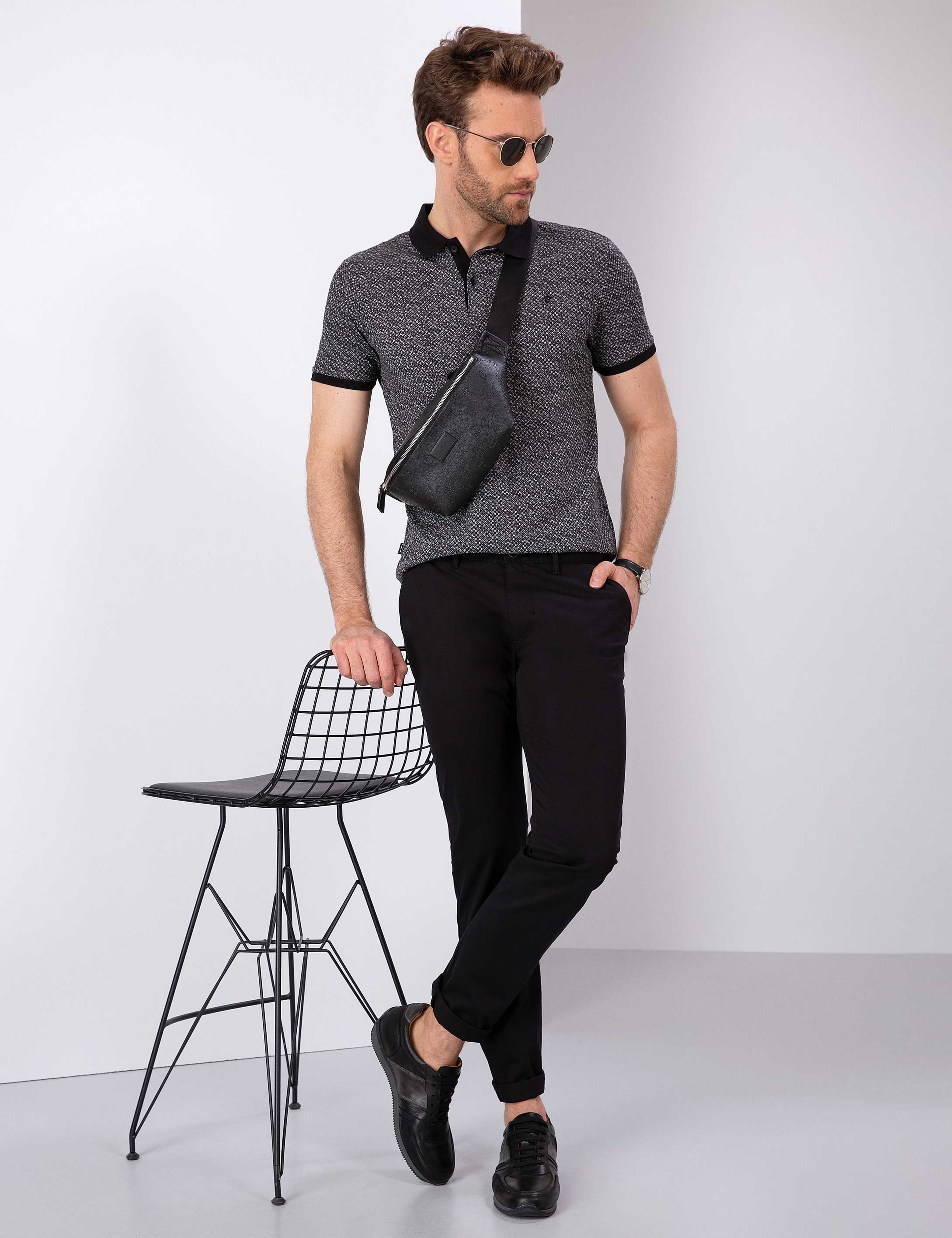 Siyah Slim Fit Polo Yaka T-Shirt - Image 3