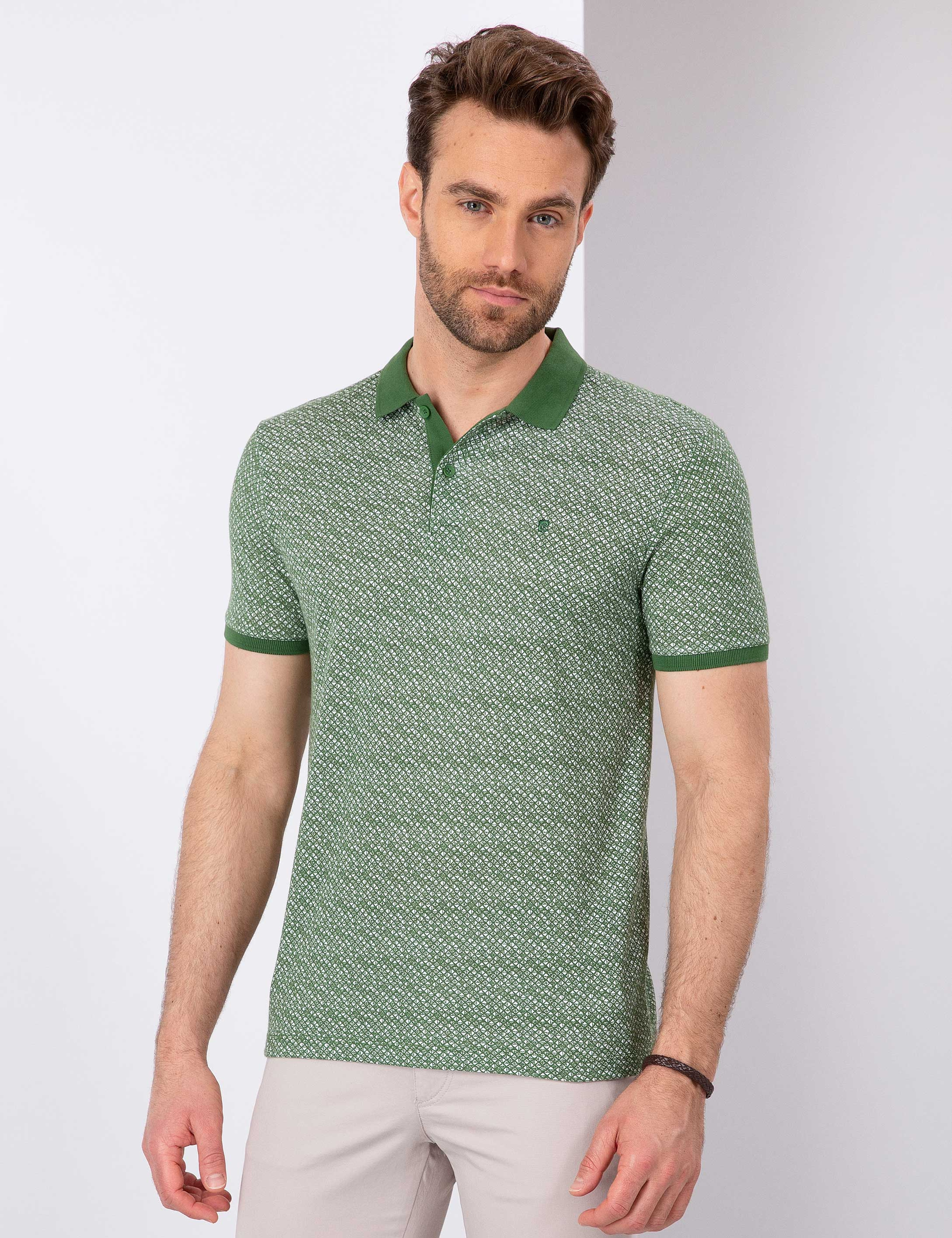 Yeşil Slim Fit Polo Yaka T-Shirt - Image 2