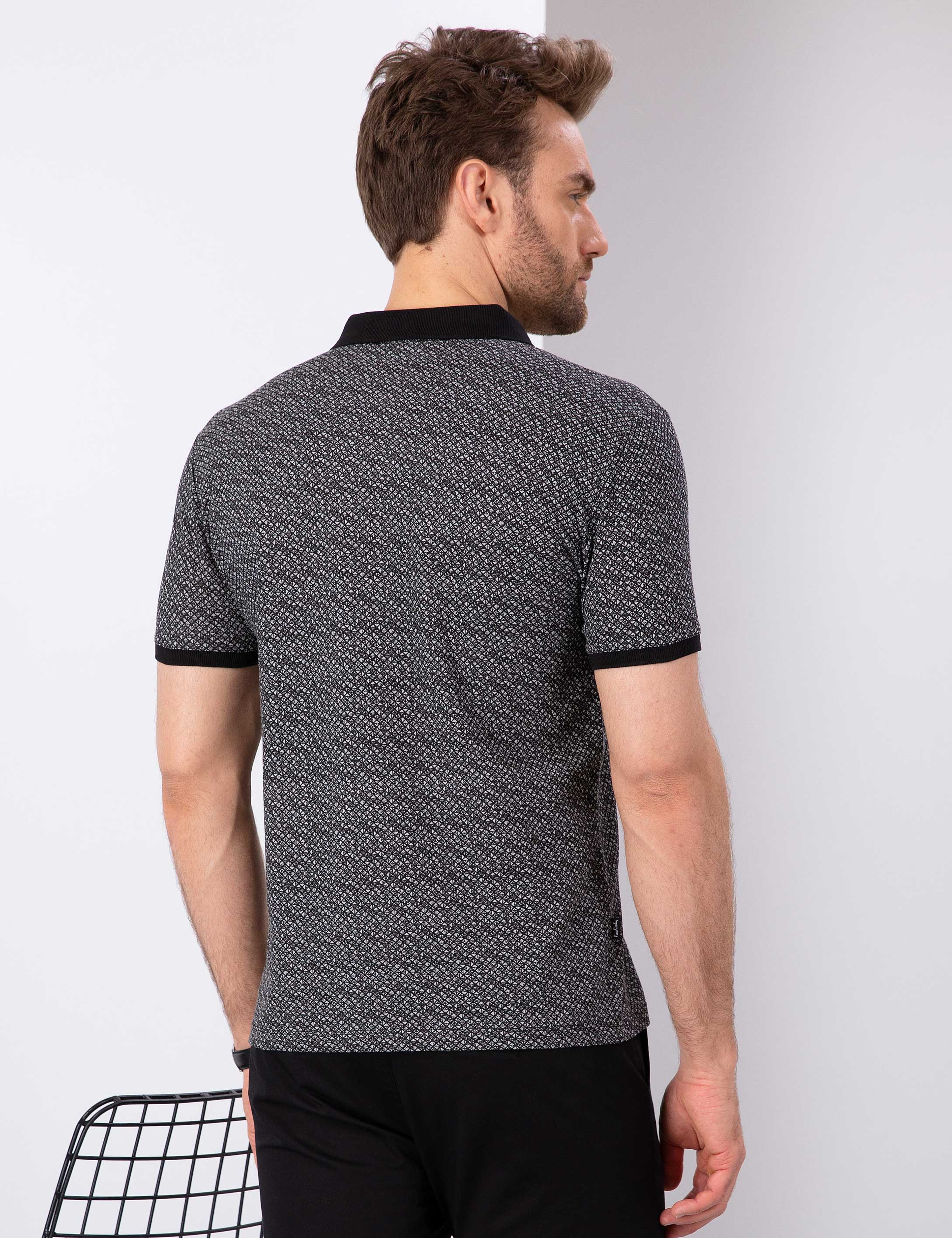 Siyah Slim Fit Polo Yaka T-Shirt - Image 4