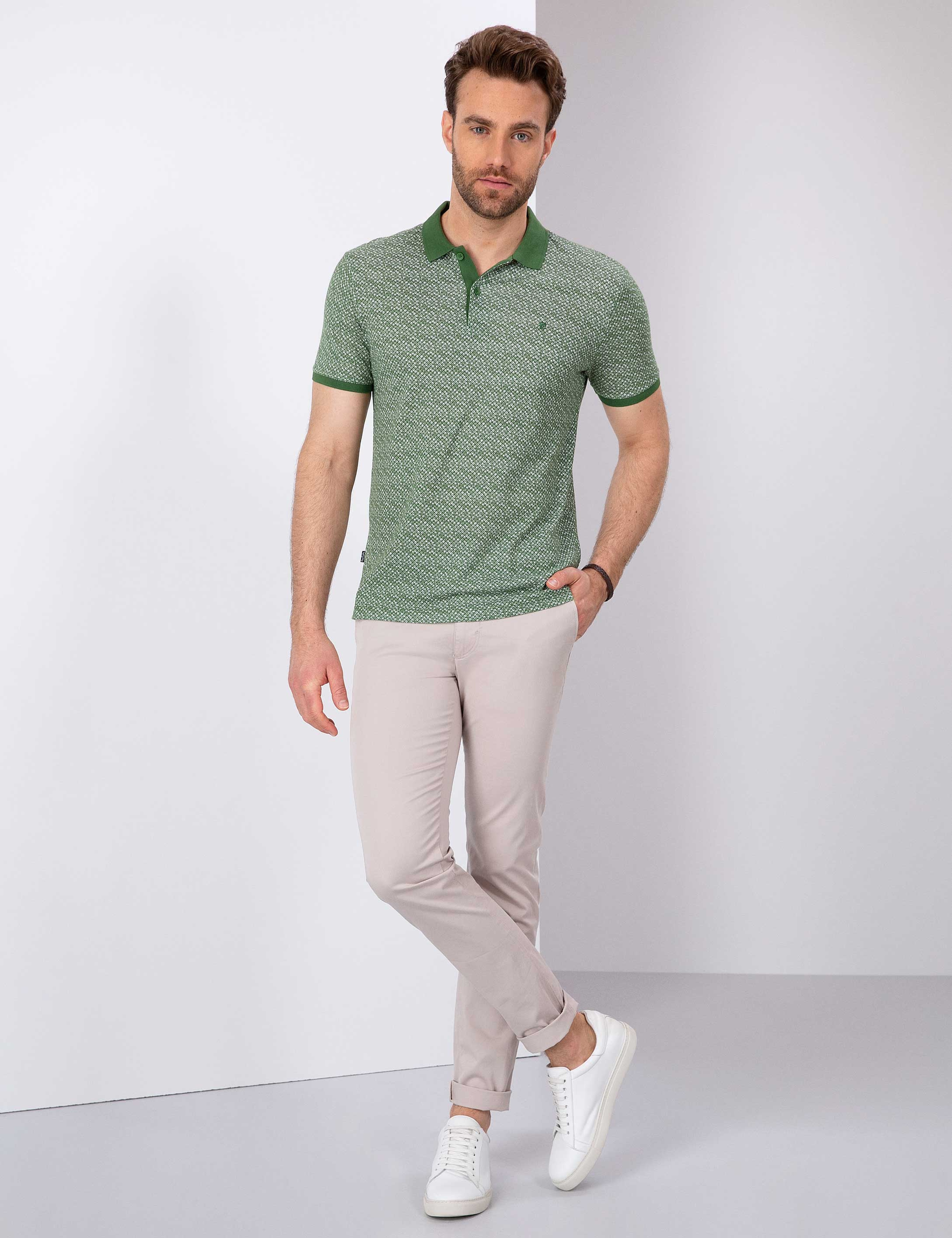 Yeşil Slim Fit Polo Yaka T-Shirt - Image 4