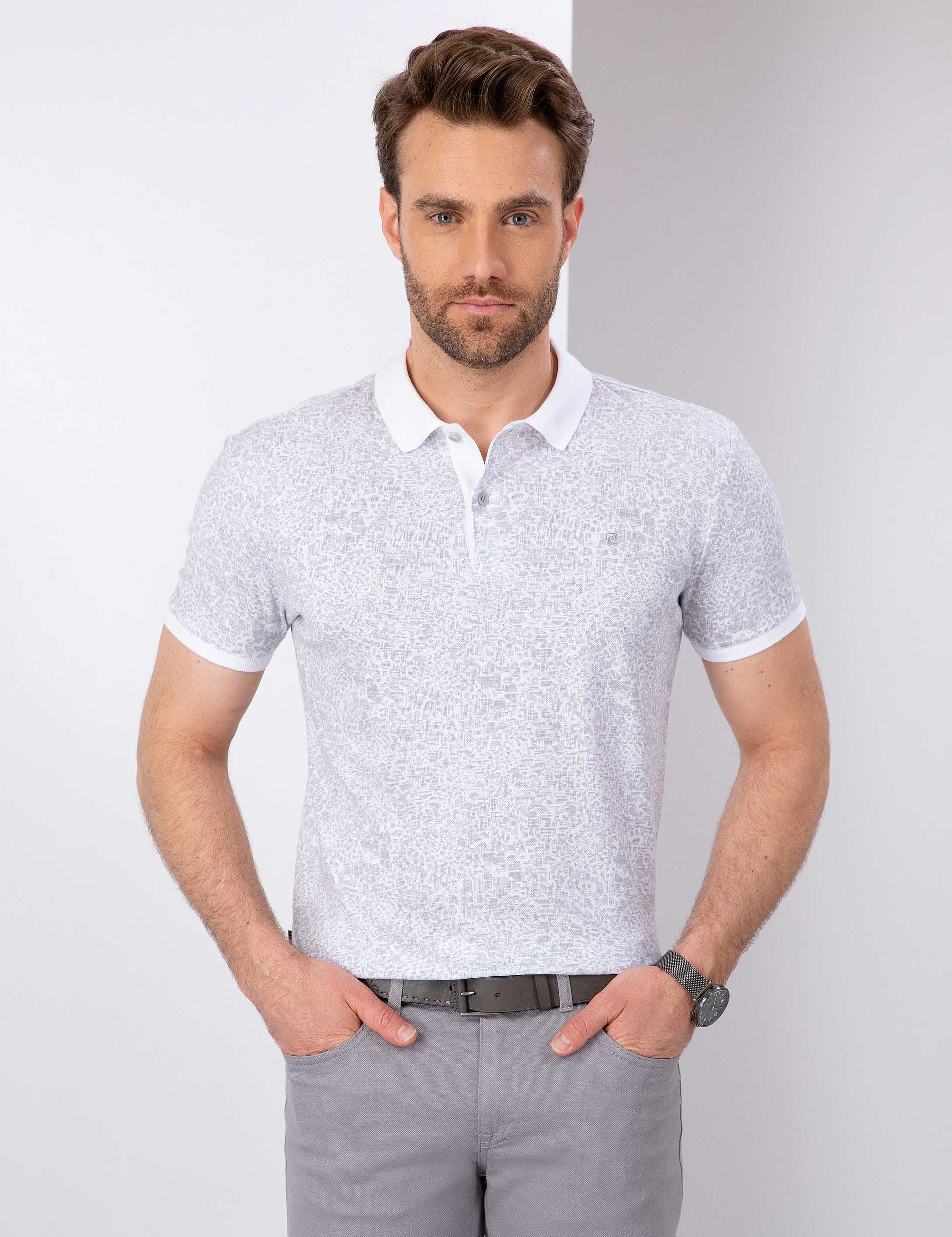 Gri Slim Fit Polo Yaka T-Shirt - Image 1