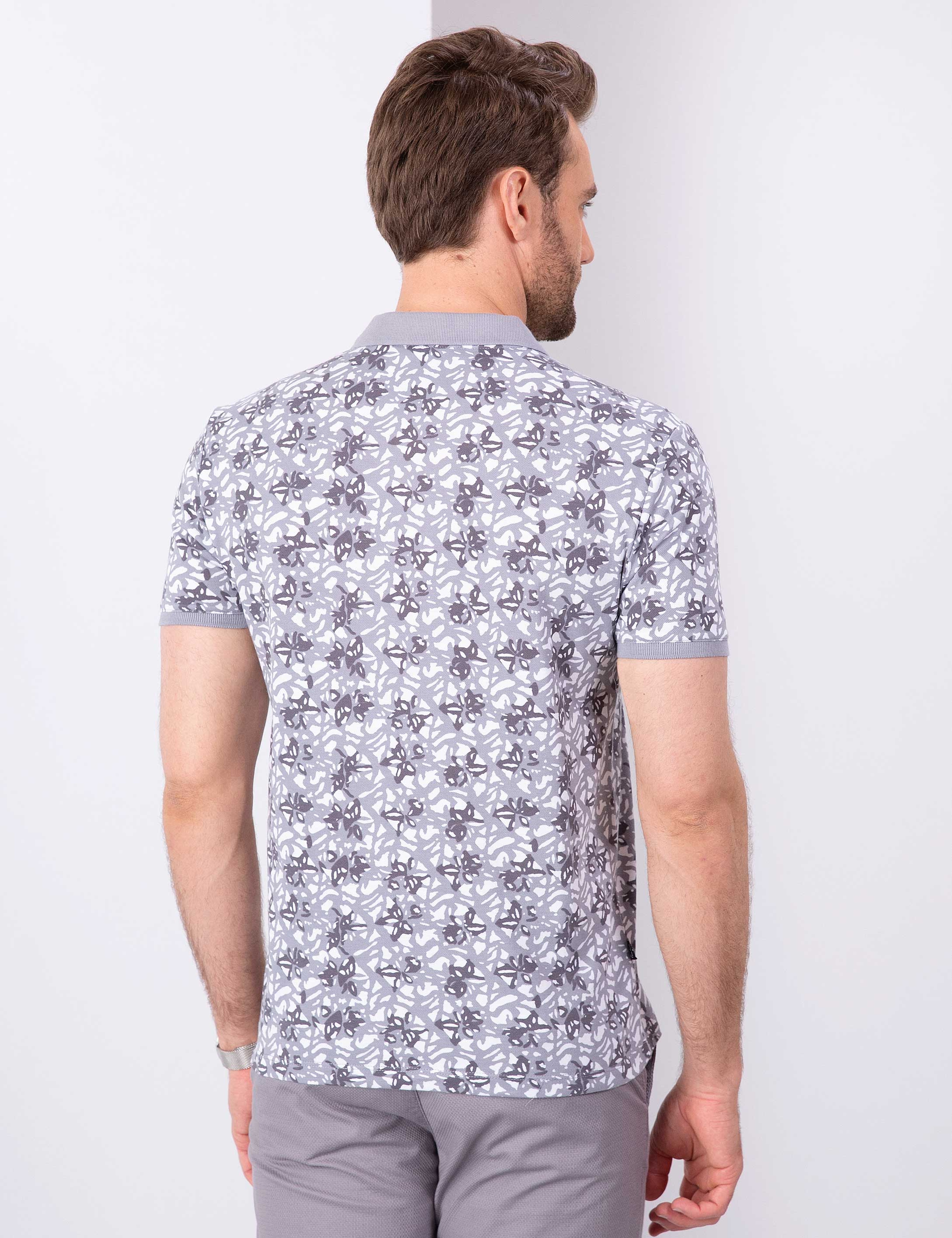 Gri Slim Fit Polo Yaka T-Shirt - Image 3