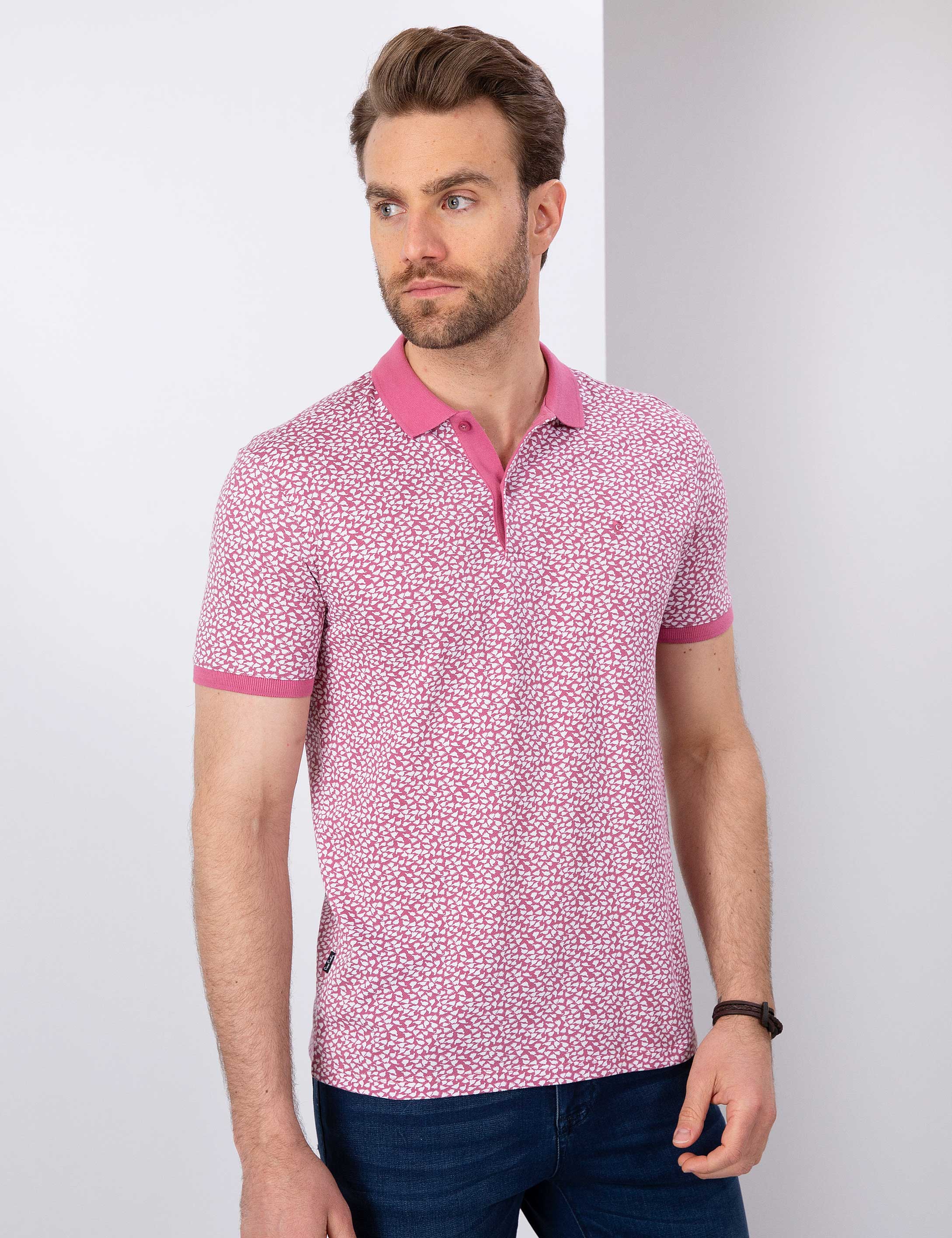 Pembe Slim Fit Polo Yaka Tişört