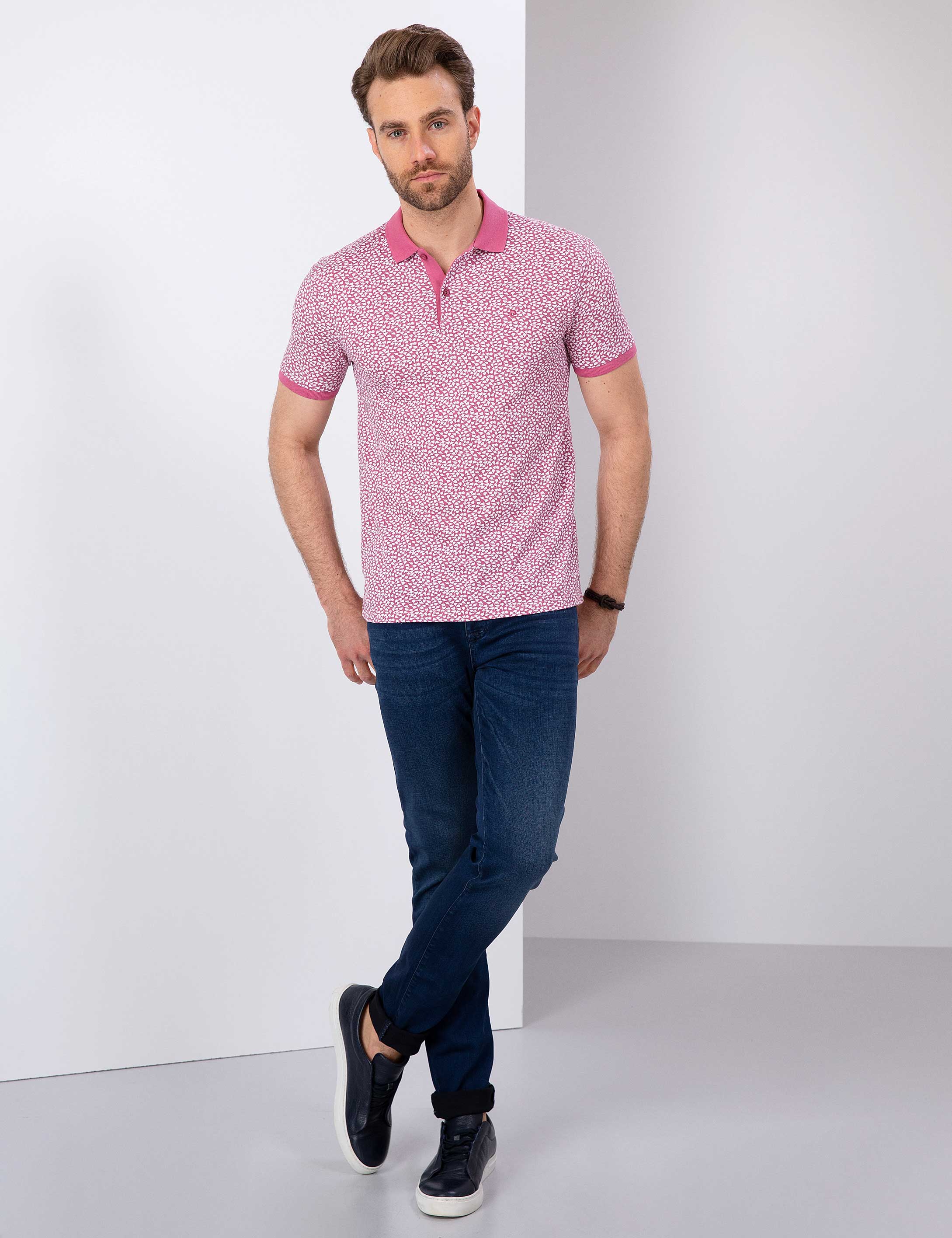 Pembe Slim Fit Polo Yaka T-Shirt