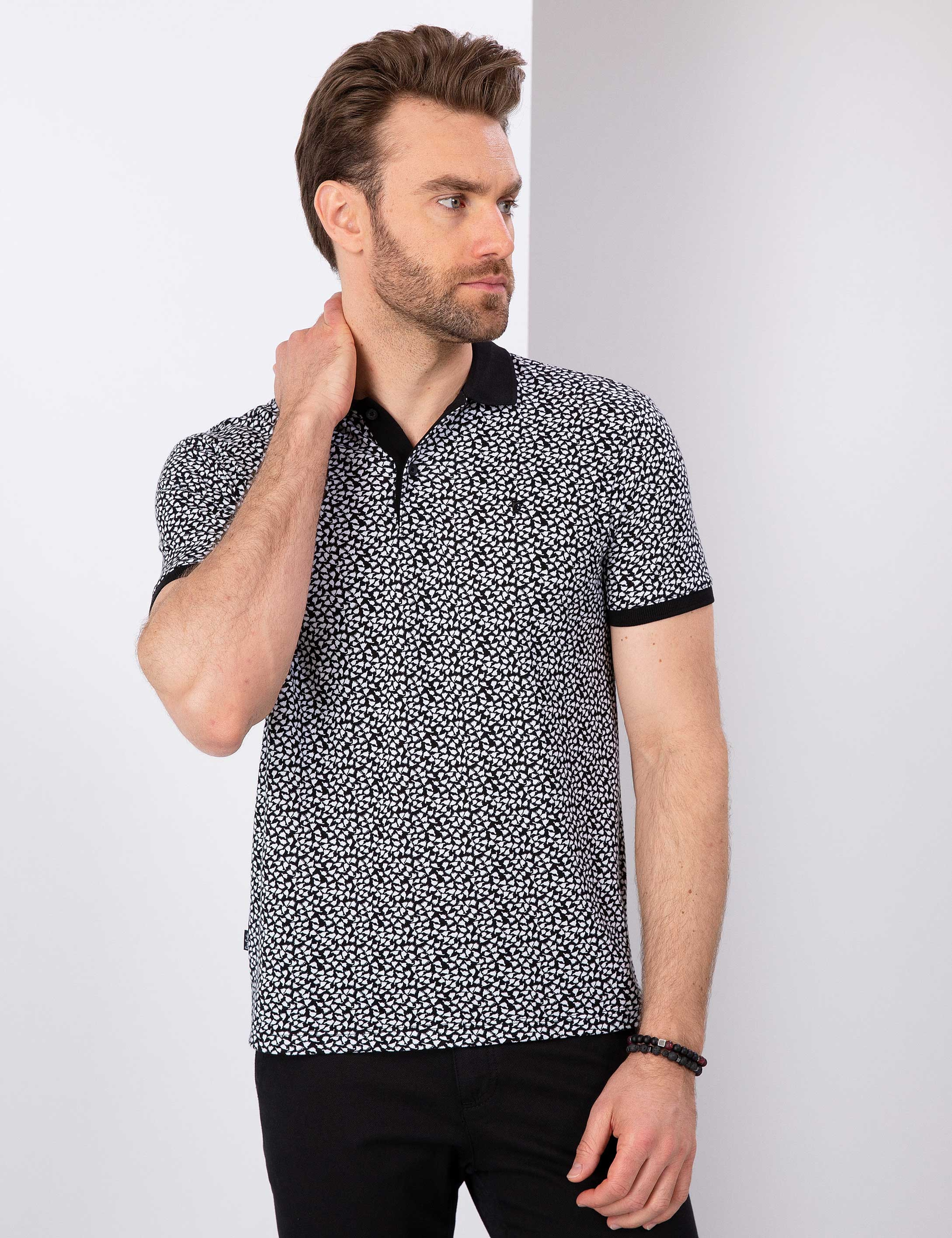 Siyah Slim Fit Polo Yaka T-Shirt - Image 2