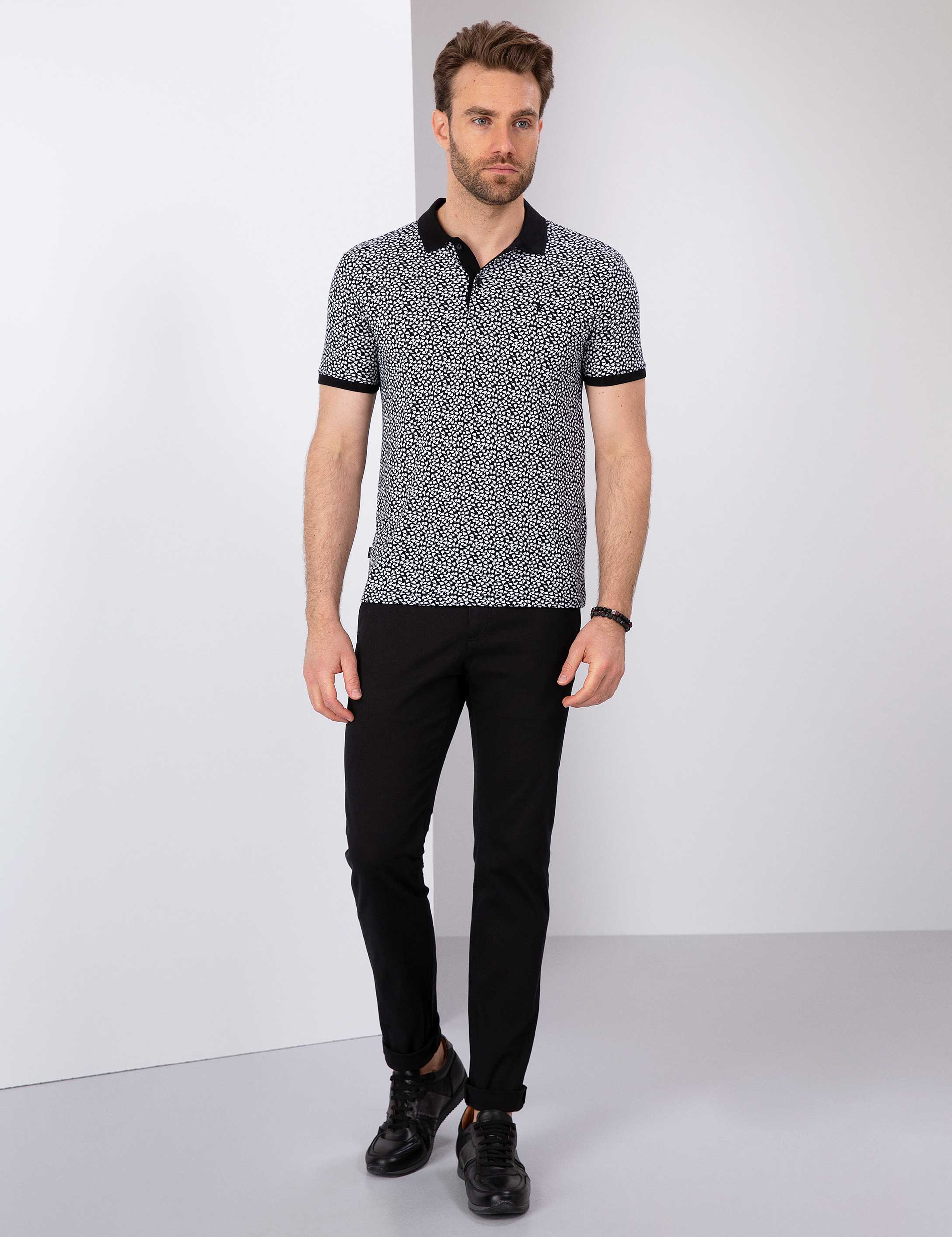 Siyah Slim Fit Polo Yaka T-Shirt - Image 4