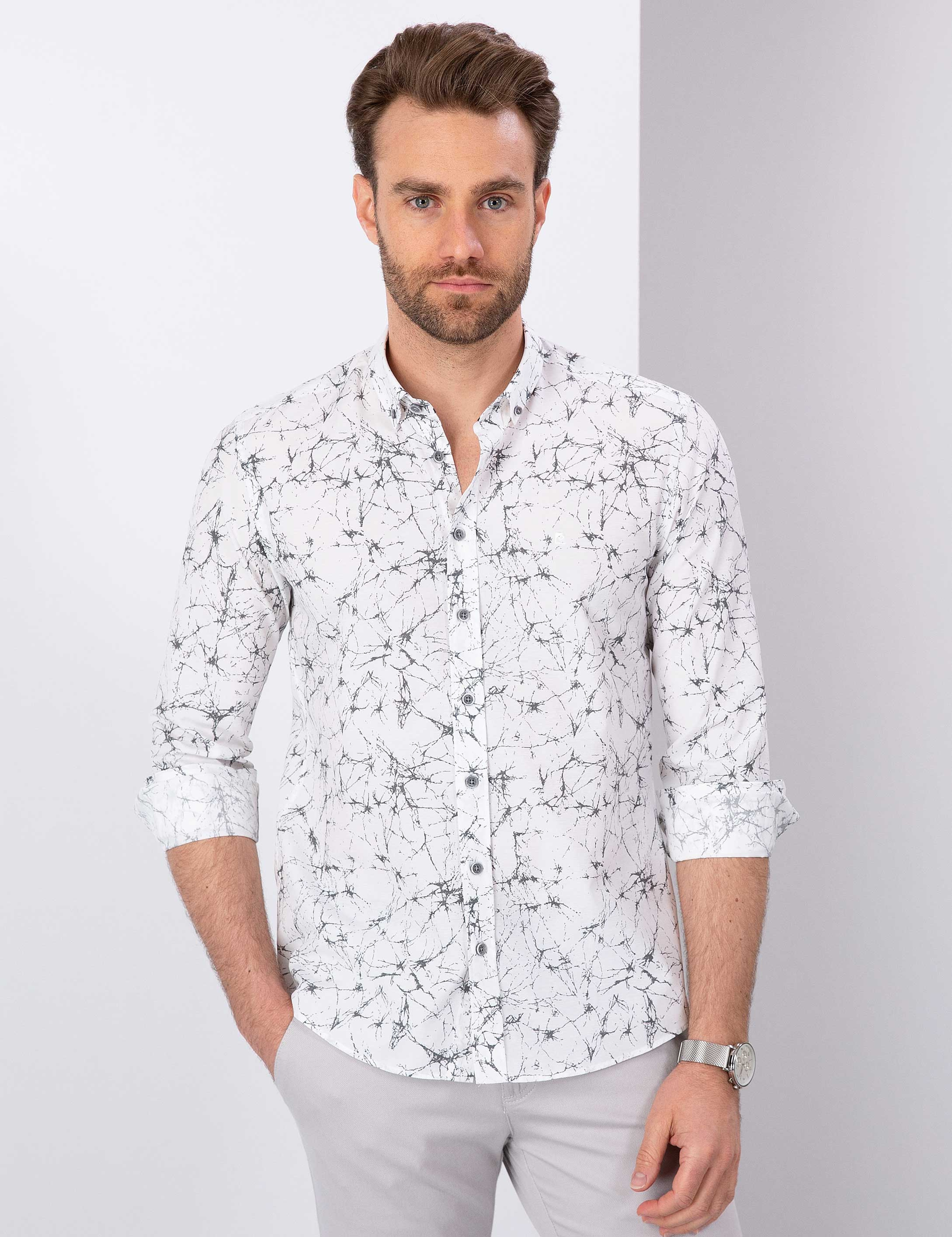 Gri Slim Fit Gömlek - Image 1