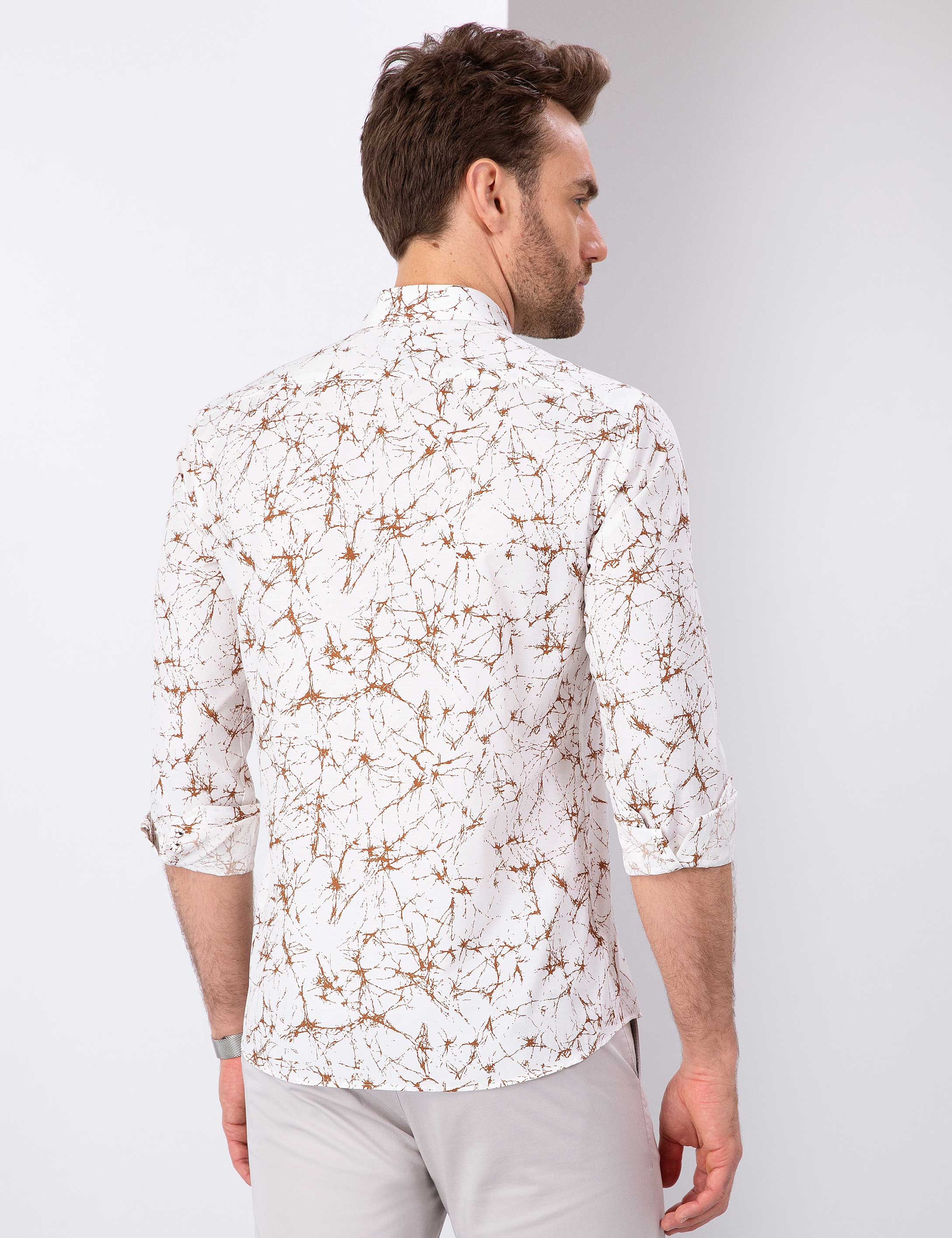 Kahverengi Slim Fit Uzun Kollu Gömlek