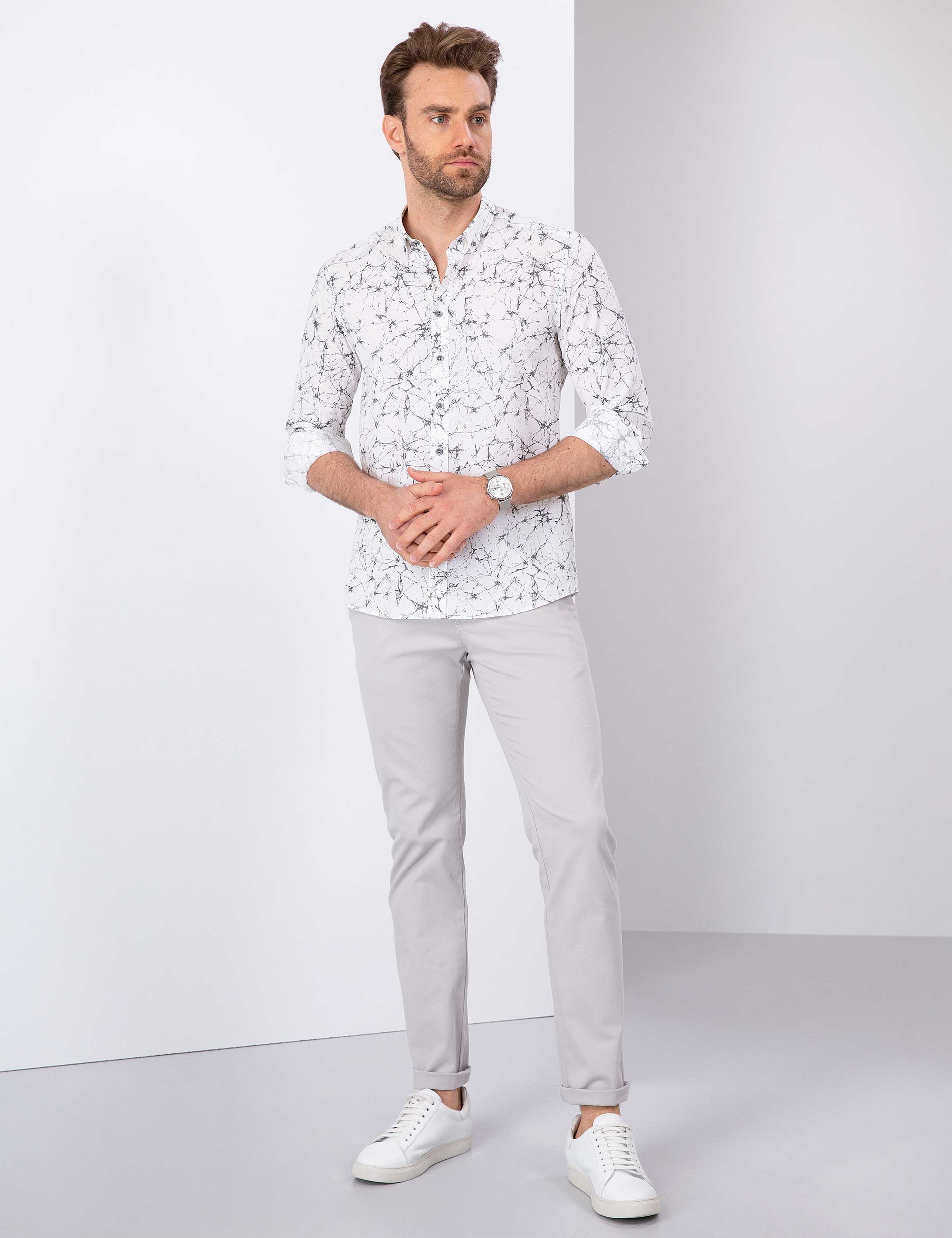 Gri Slim Fit Gömlek - Image 4