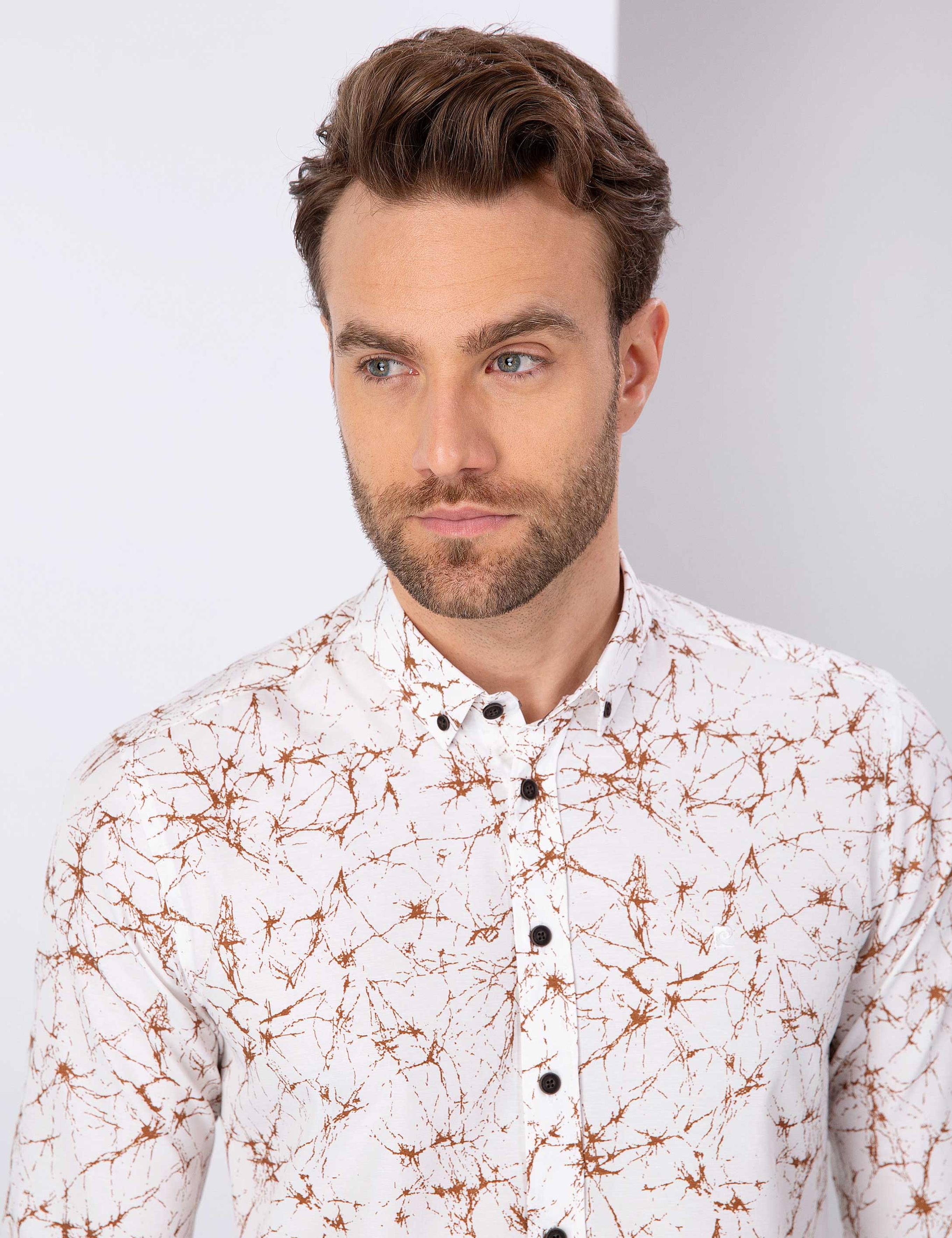 Kahverengi Slim Fit Uzun Kollu Gömlek