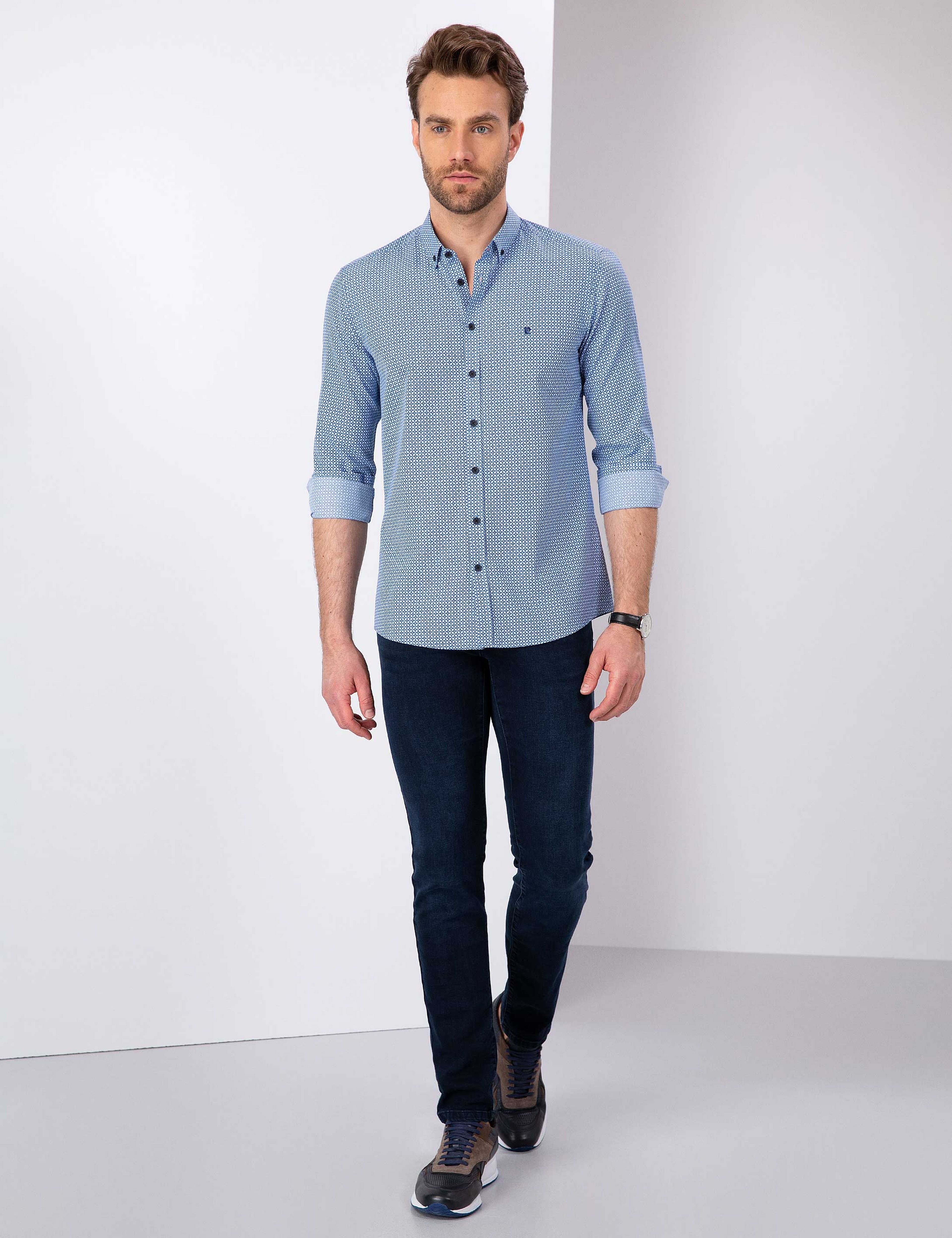 Mavi Slim Fit Gömlek - Image 4