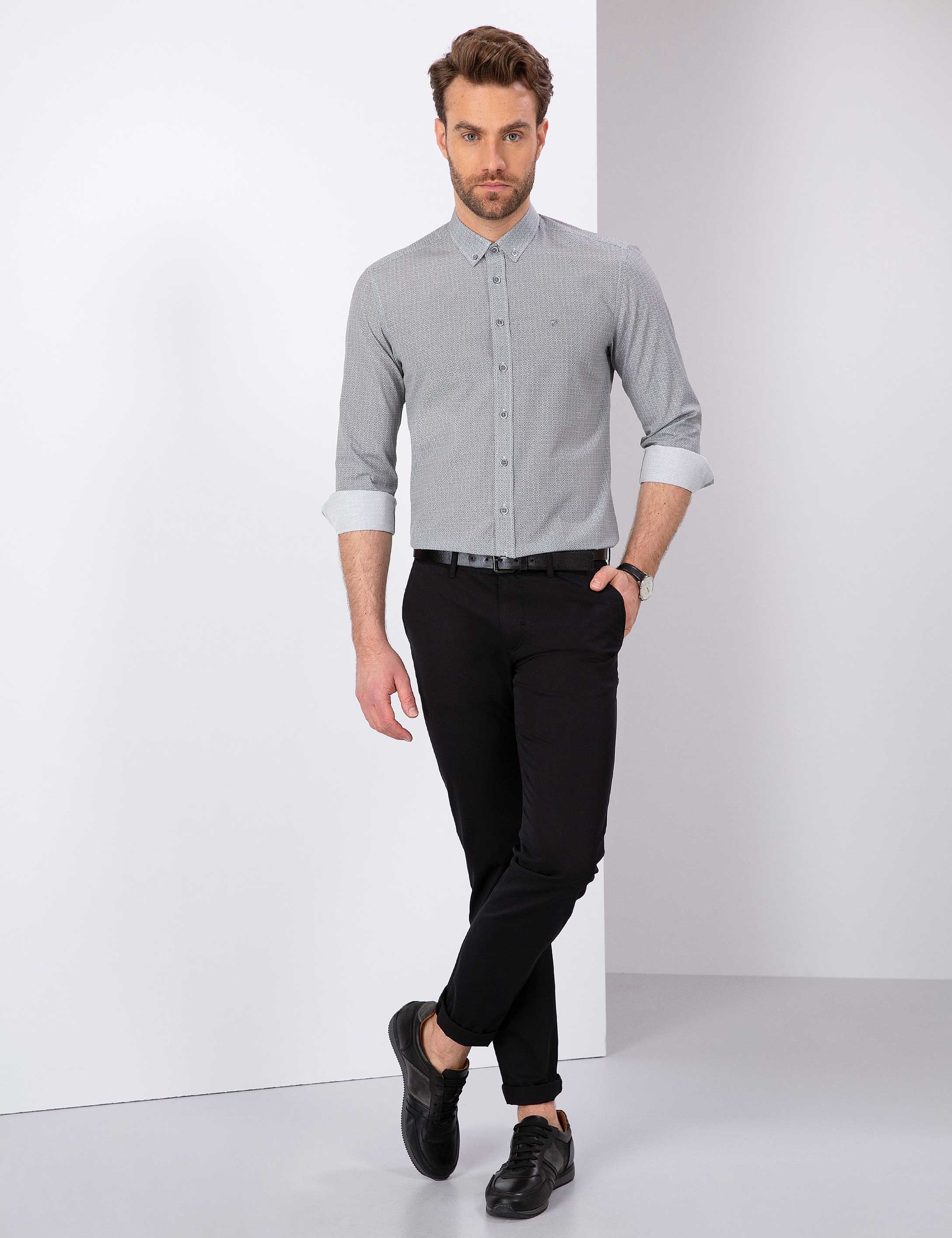 Antrasit Gri Slim Fit Gömlek - Image 4