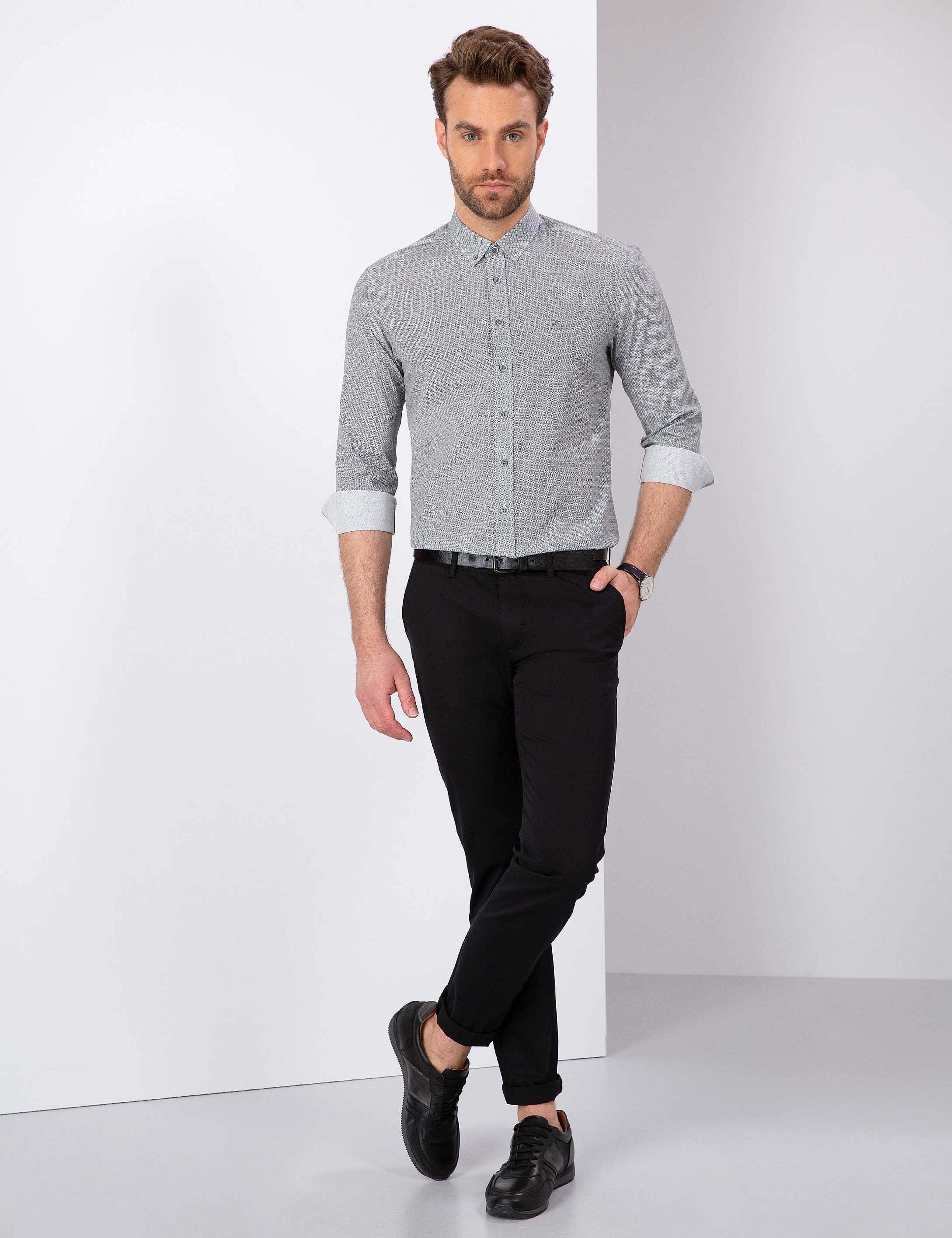 Antrasit Gri Slim Fit Gömlek