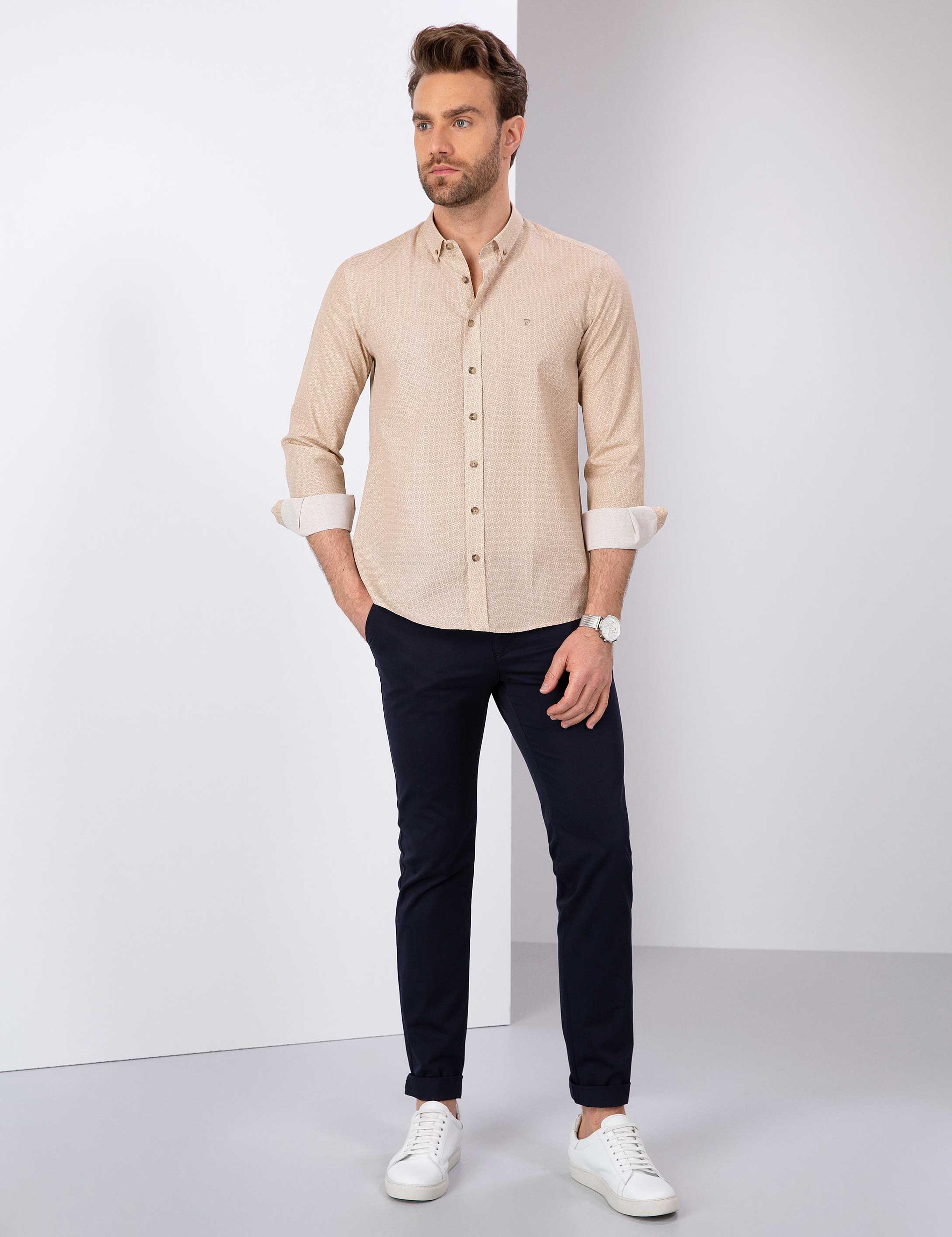 Bej Slim Fit Gömlek