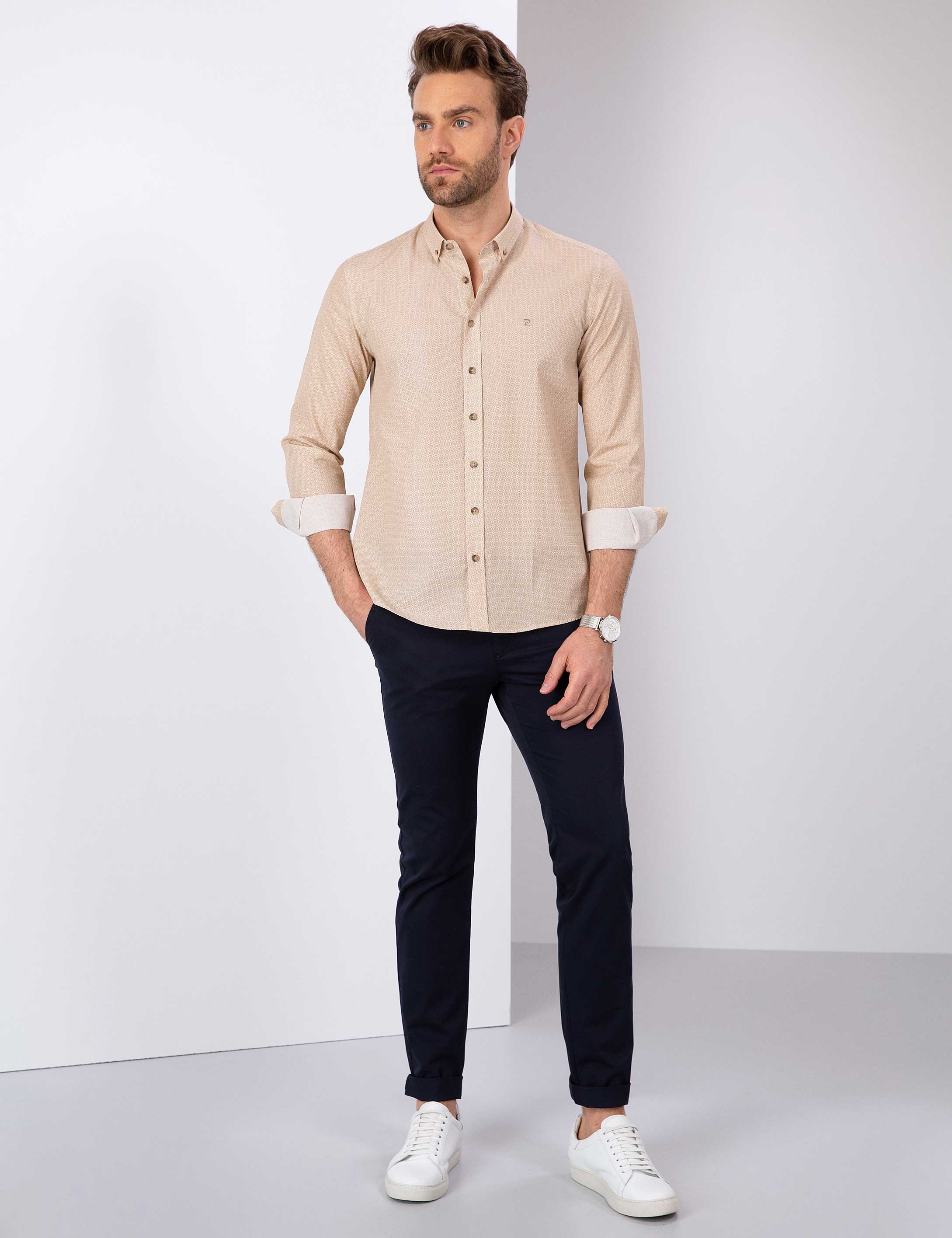 Bej Slim Fit Gömlek