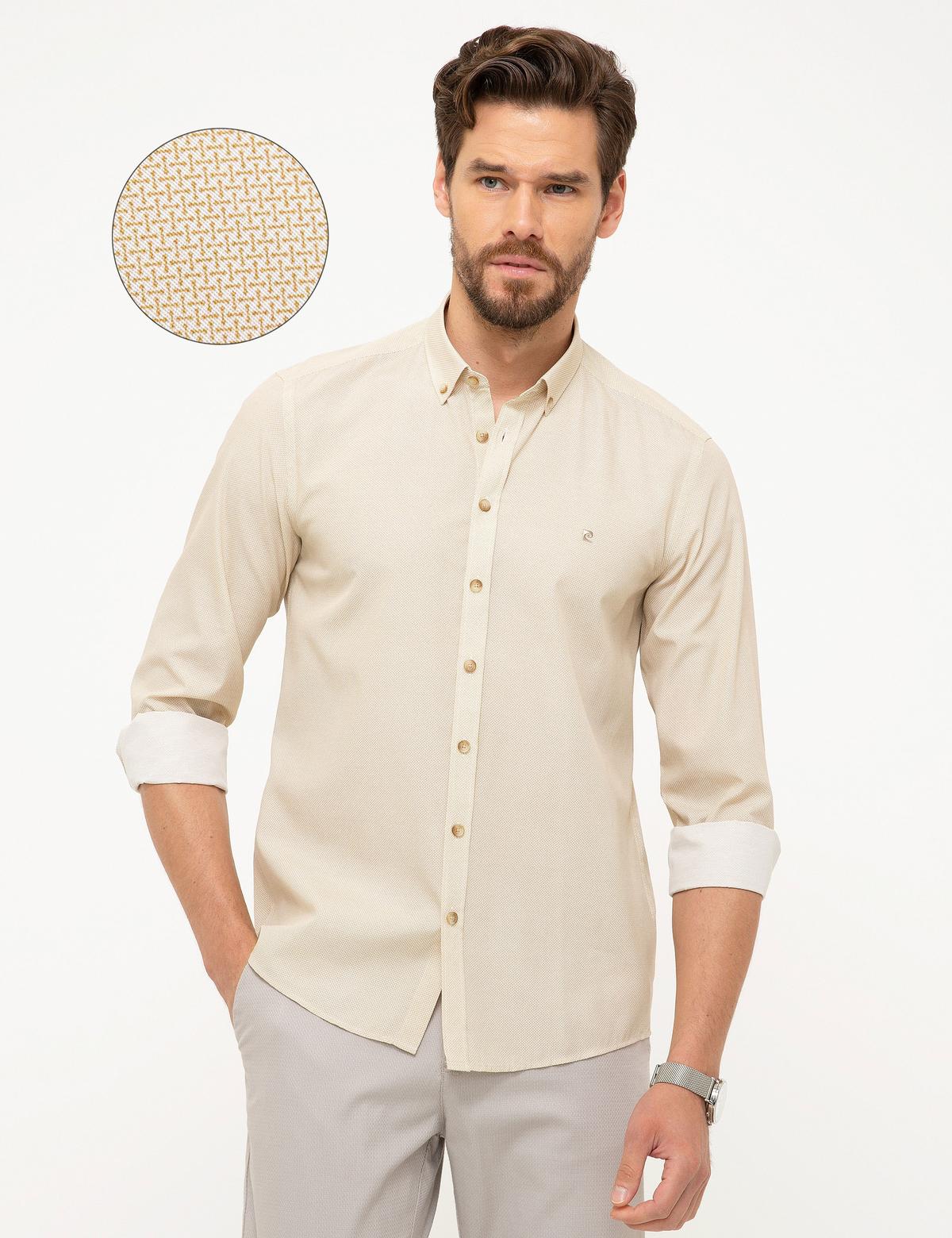 Bej Slim Fit Uzun Kollu Gömlek