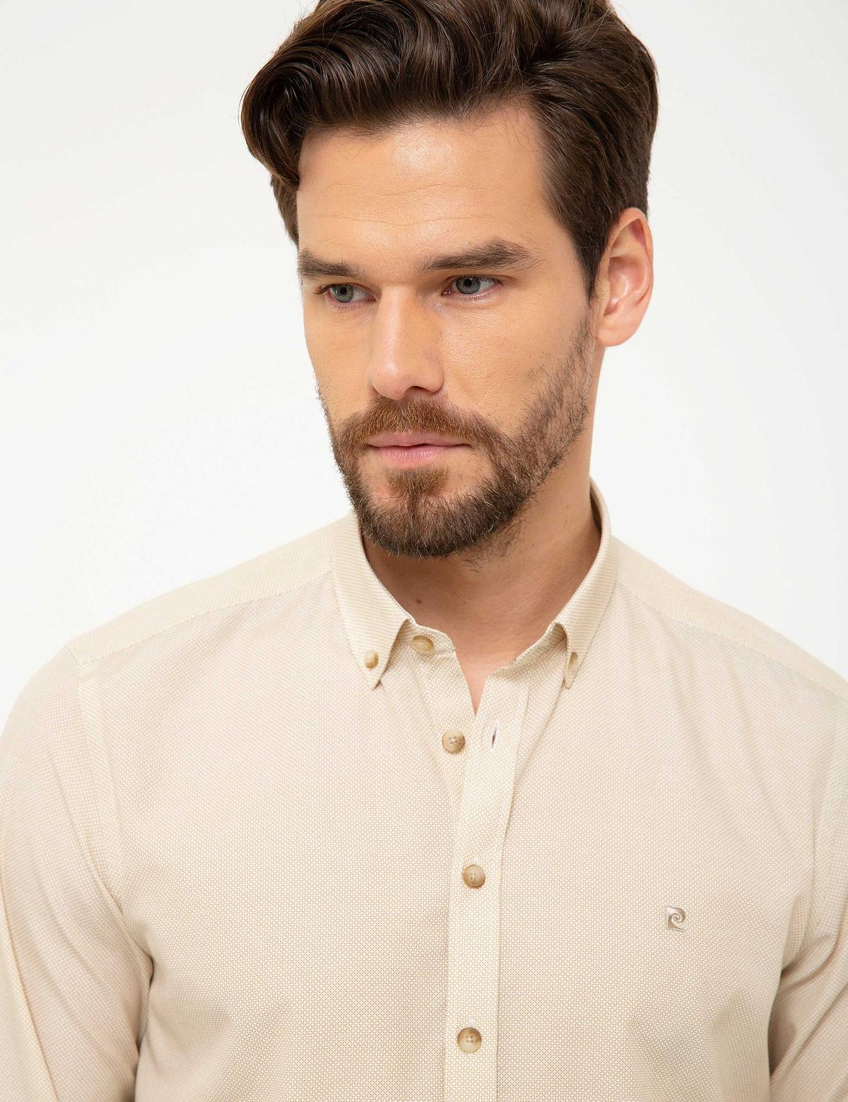 Bej Slim Fit Uzun Kollu Gömlek - 50211187008