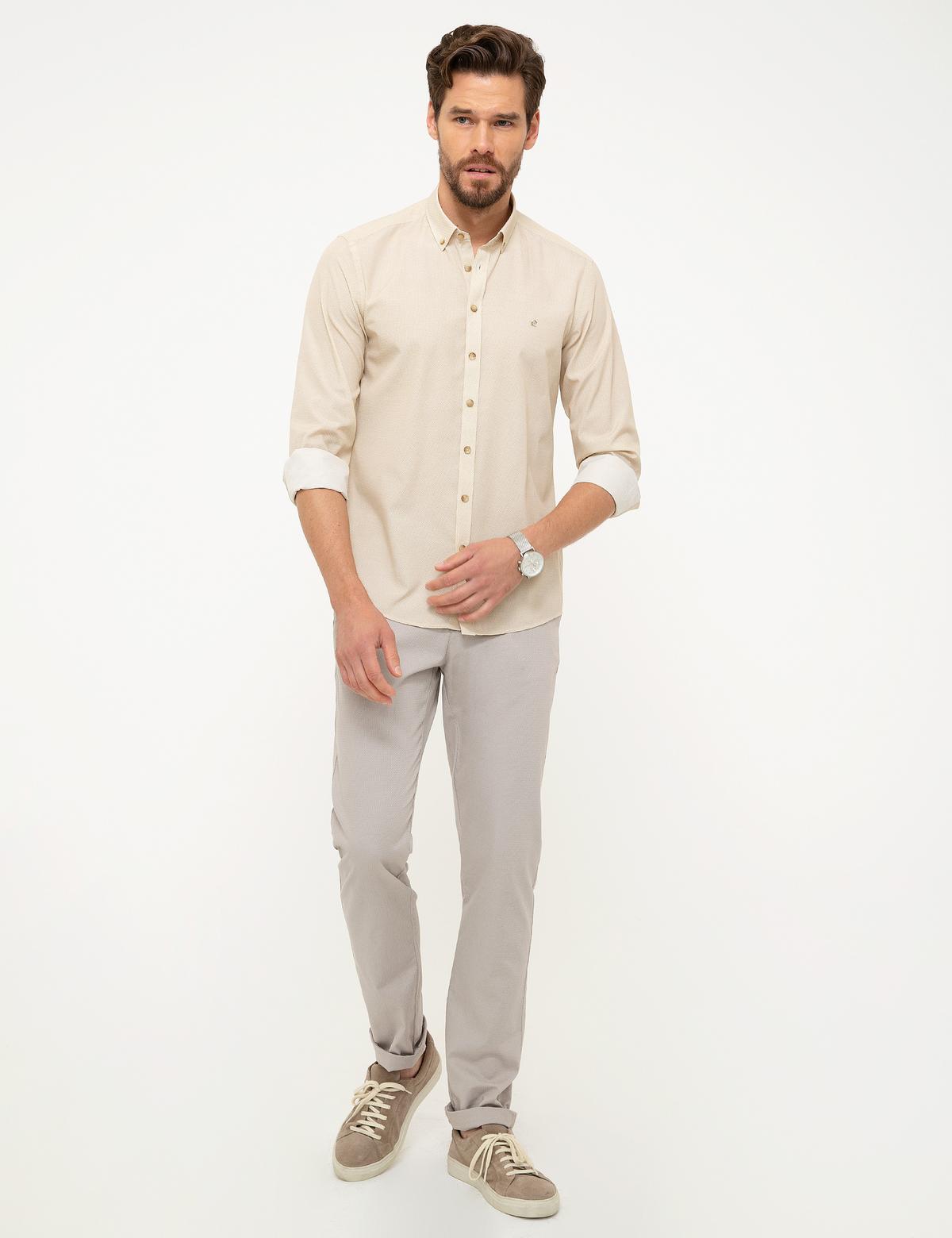 Bej Slim Fit Uzun Kollu Gömlek - 50211187008