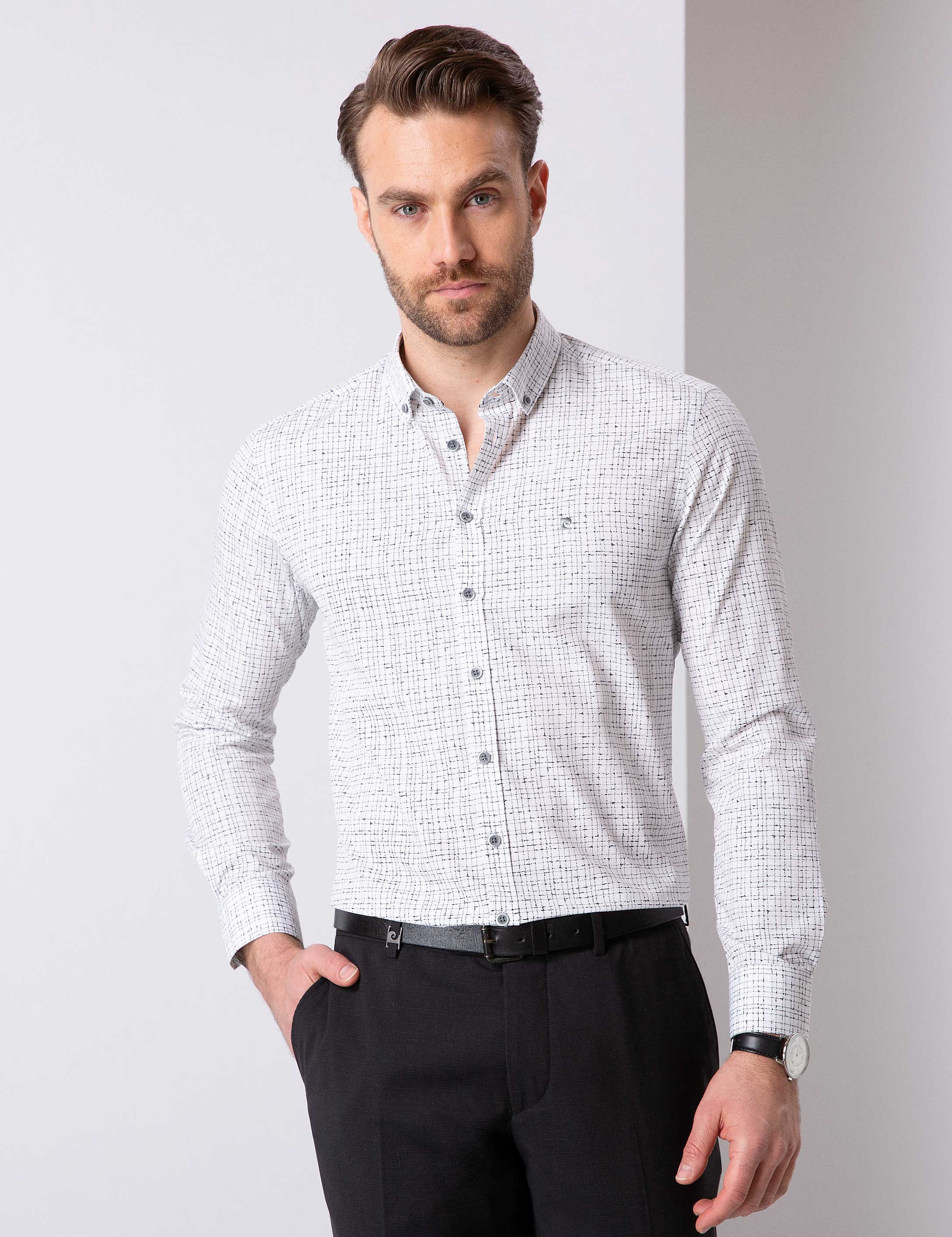 Gri Slim Fit Gömlek - Image 1