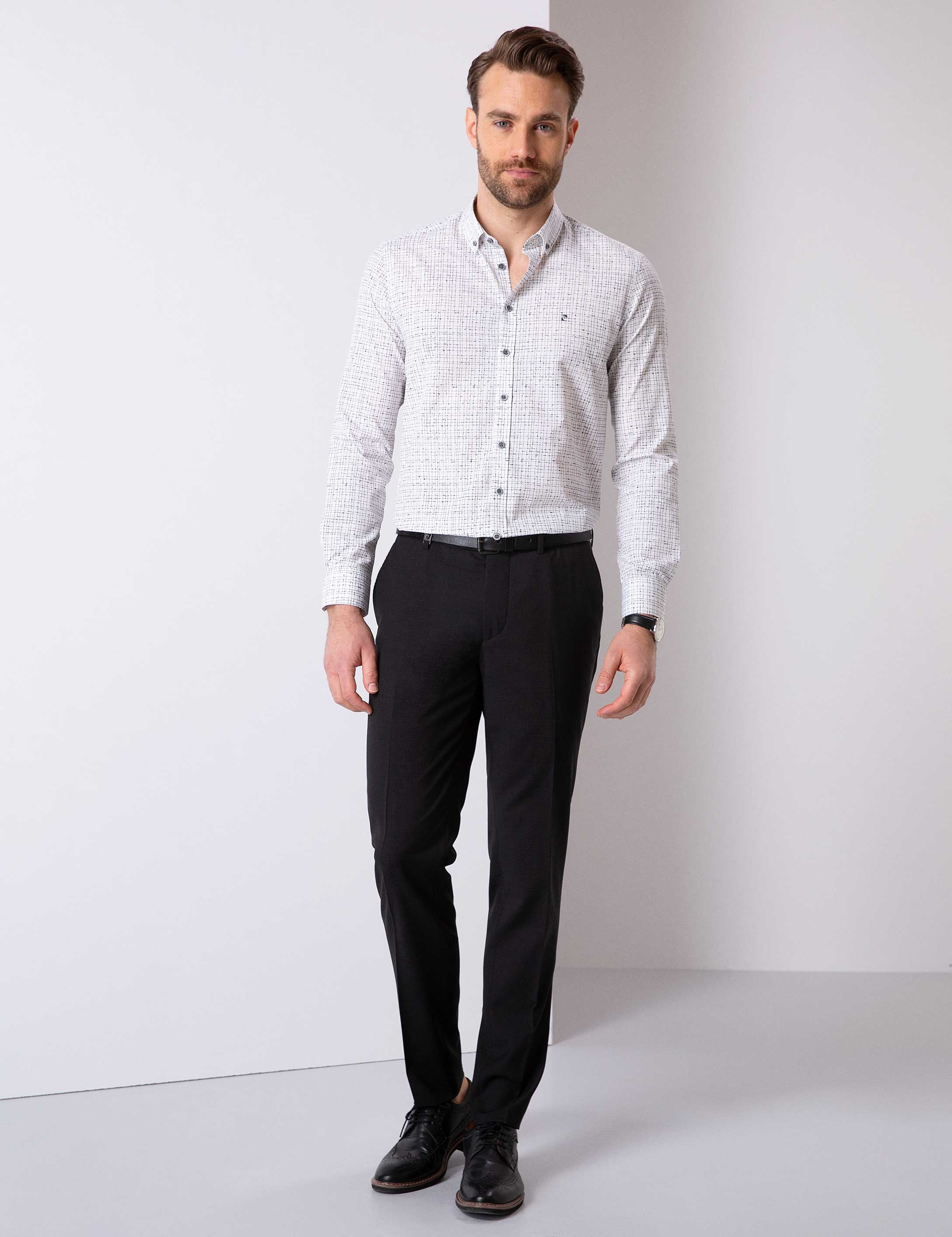 Gri Slim Fit Gömlek - Image 3