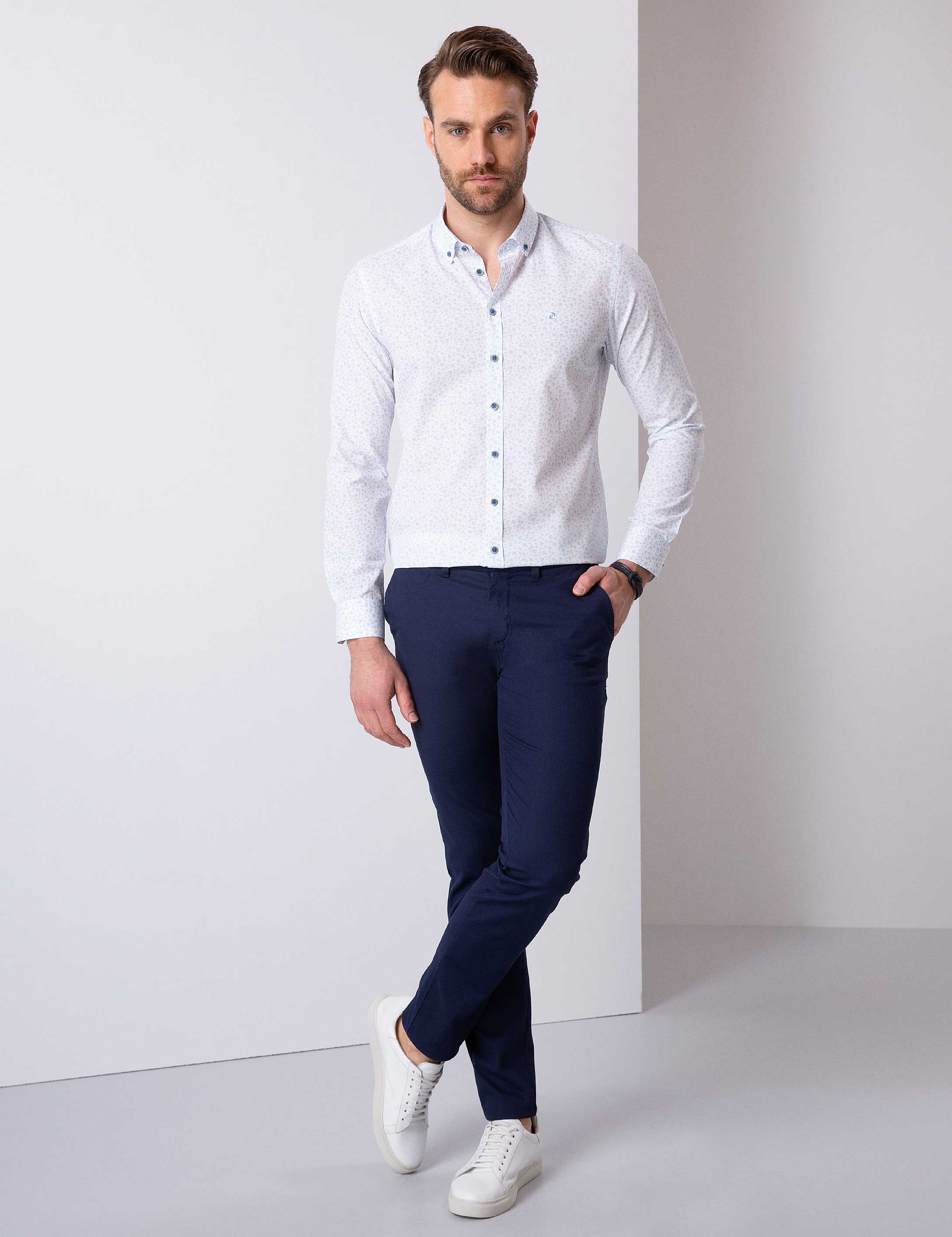 Mavi Slim Fit Gömlek - Image 2