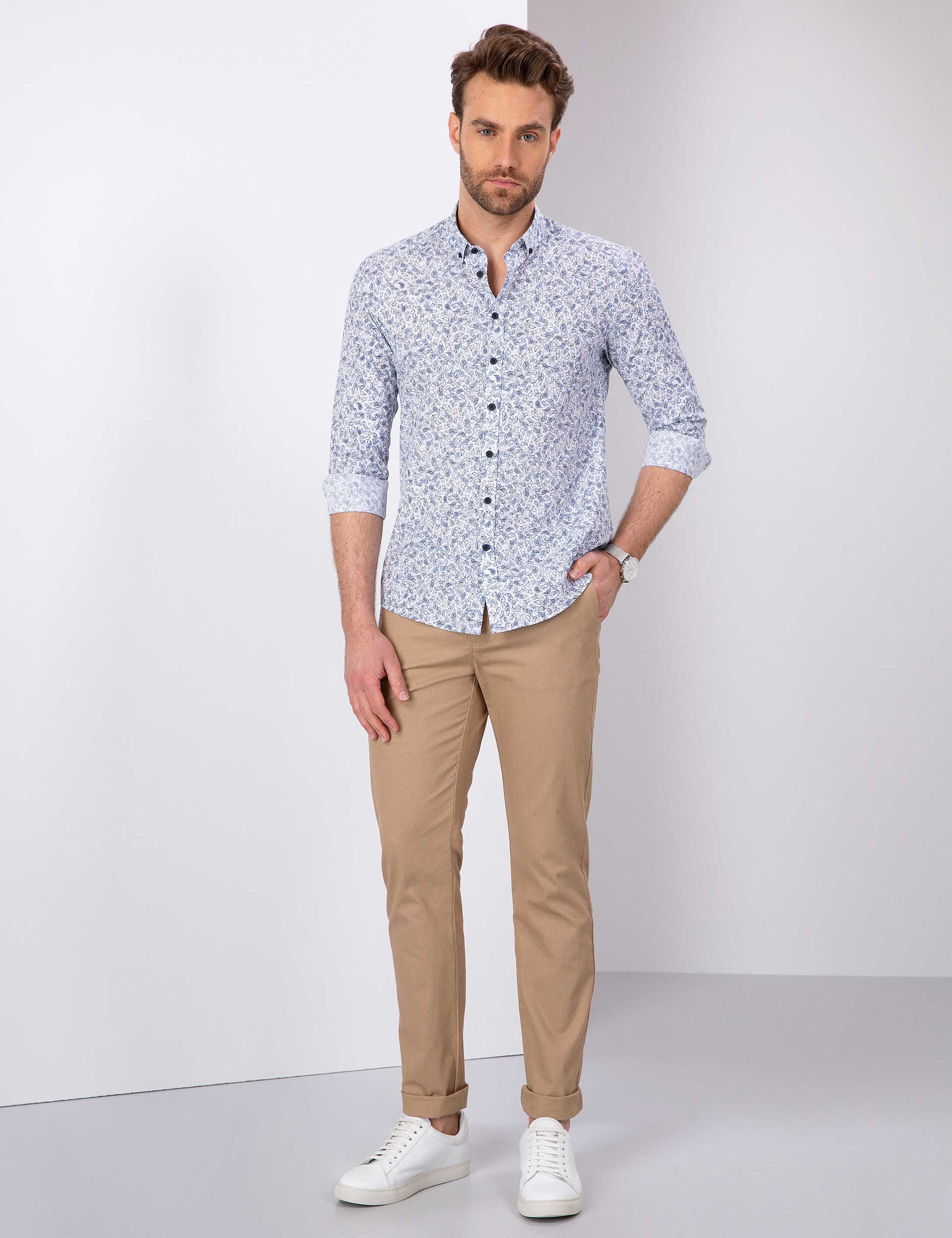 Mavi Slim Fit Gömlek - Image 4