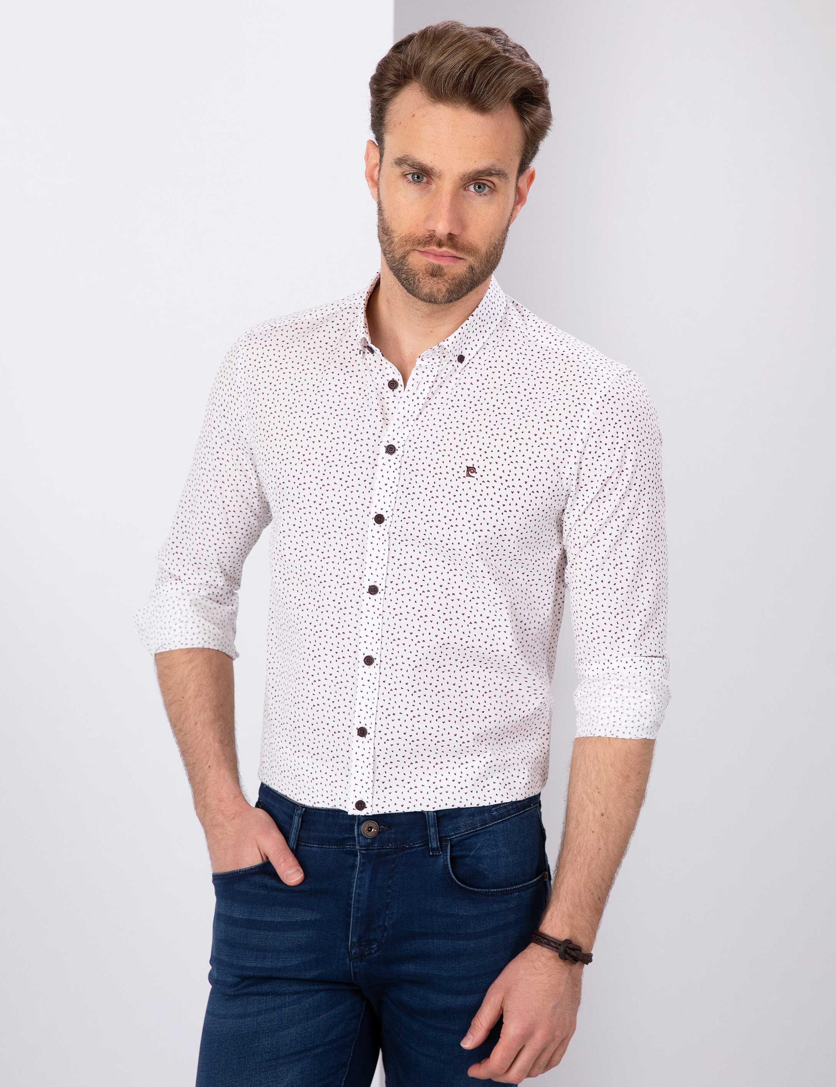 Bordo Slim Fit Uzun Kollu Gömlek