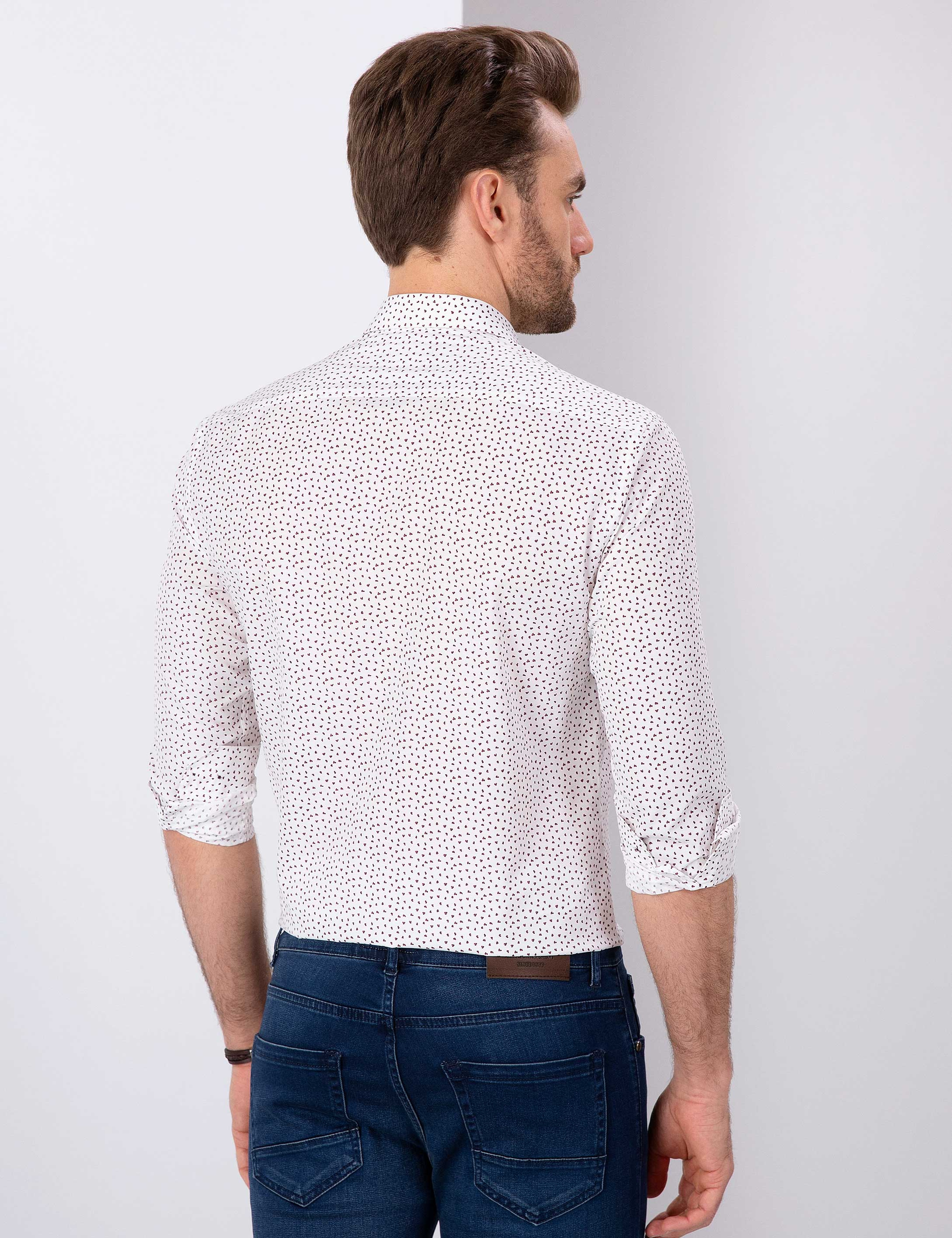 Bordo Slim Fit Uzun Kollu Gömlek - Image 3