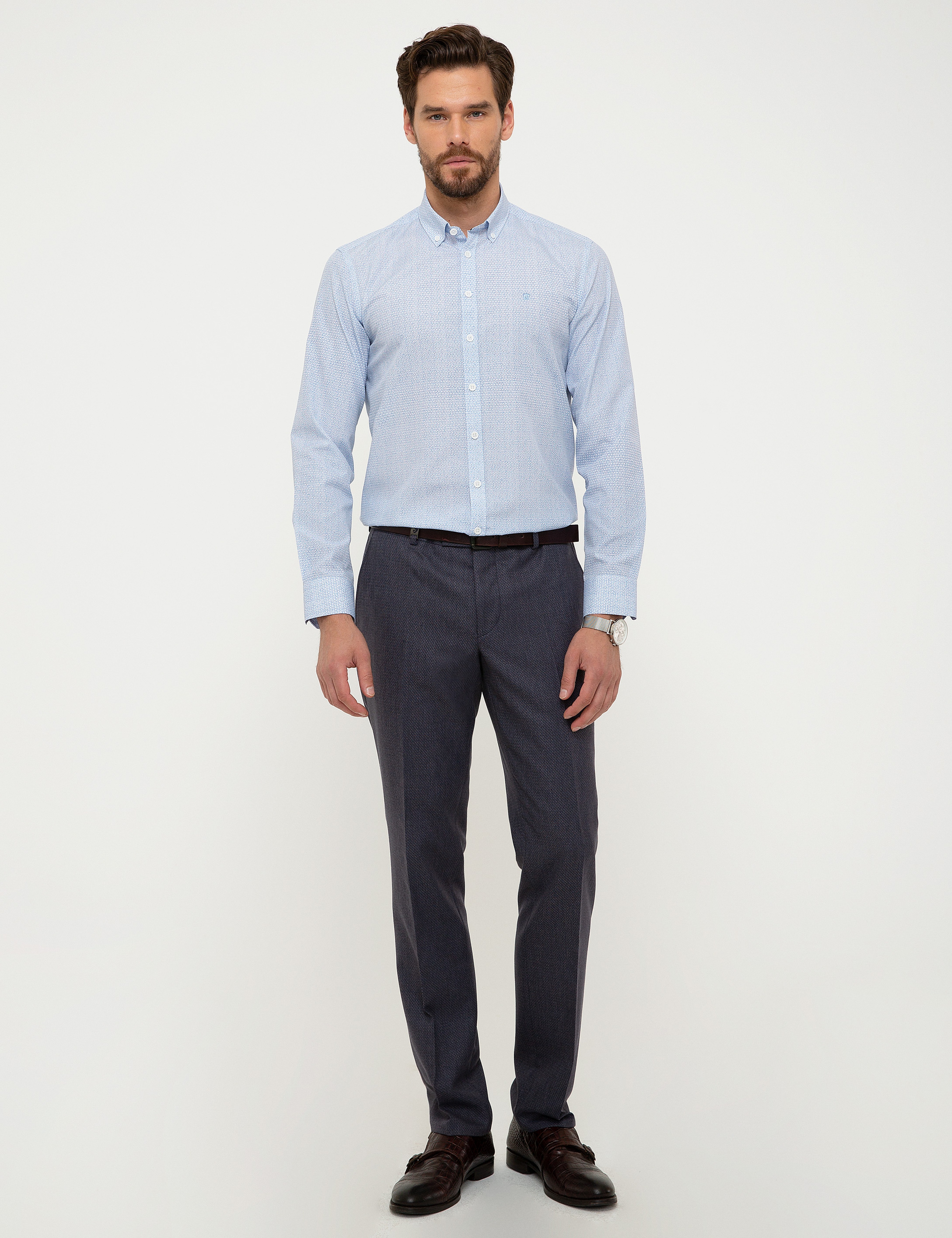 Mavi Slim Fit Uzun Kollu Gömlek - Image 4