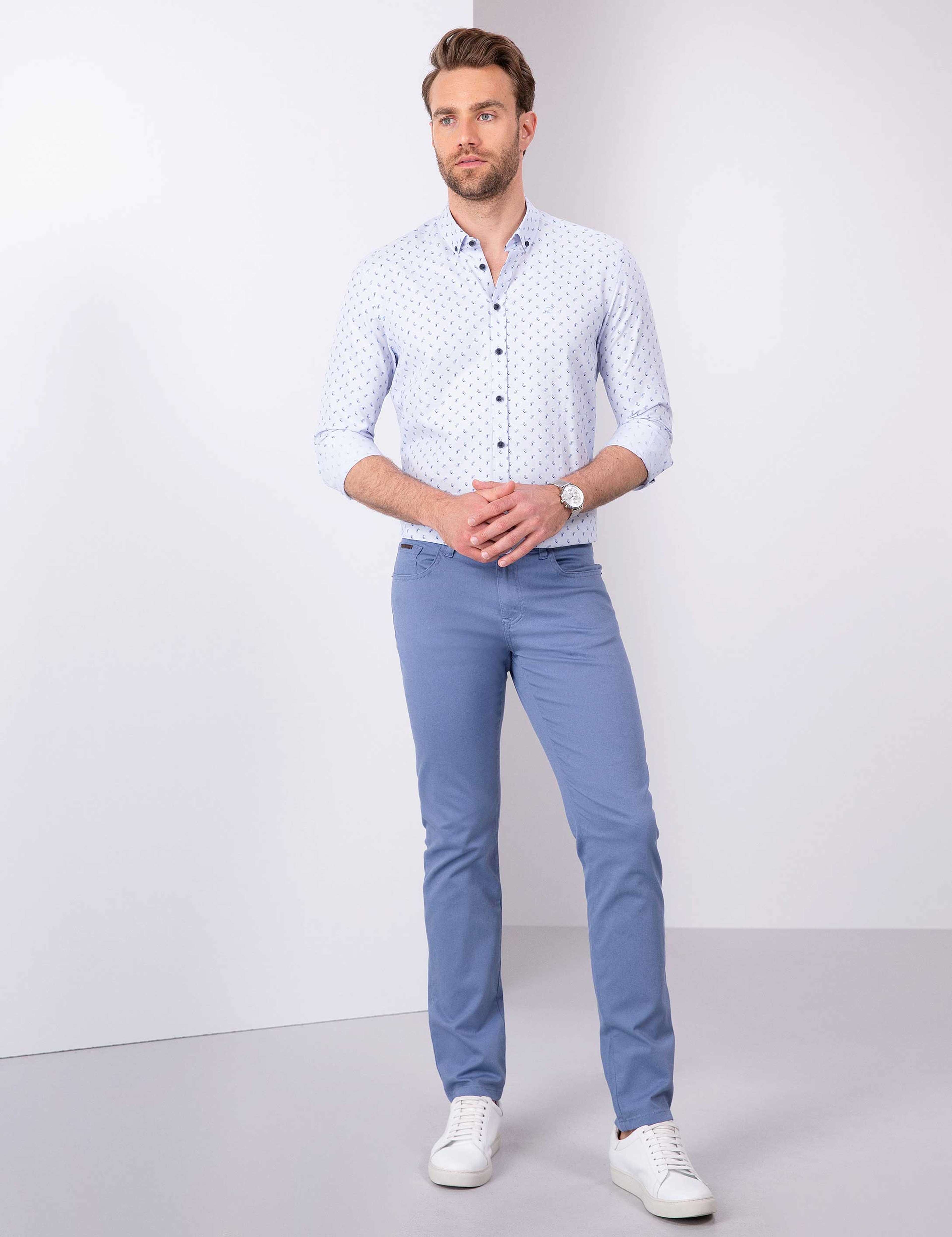 Açık Mavi Slim Fit Gömlek - Image 4