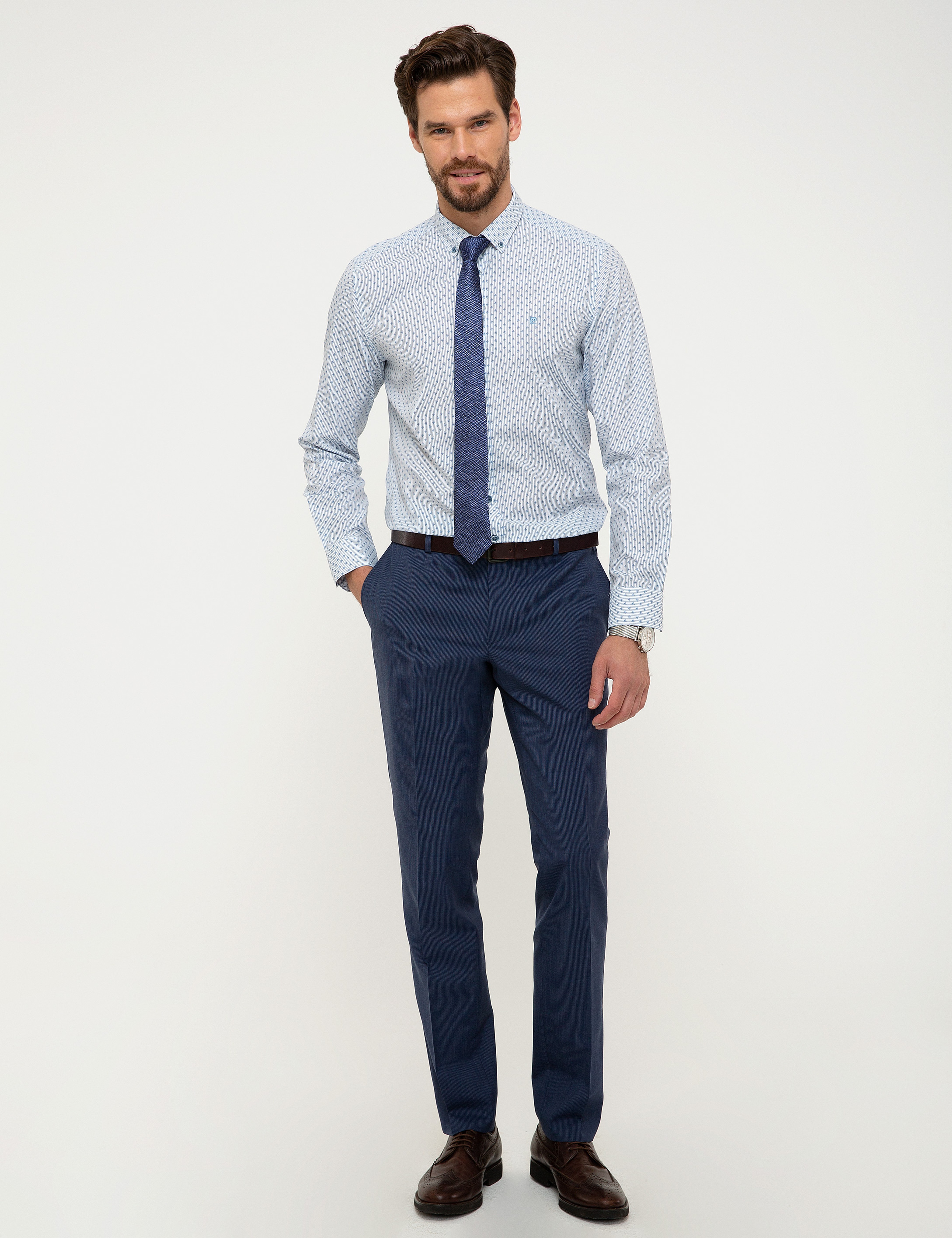 Lacivert Slim Fit Uzun Kollu Gömlek