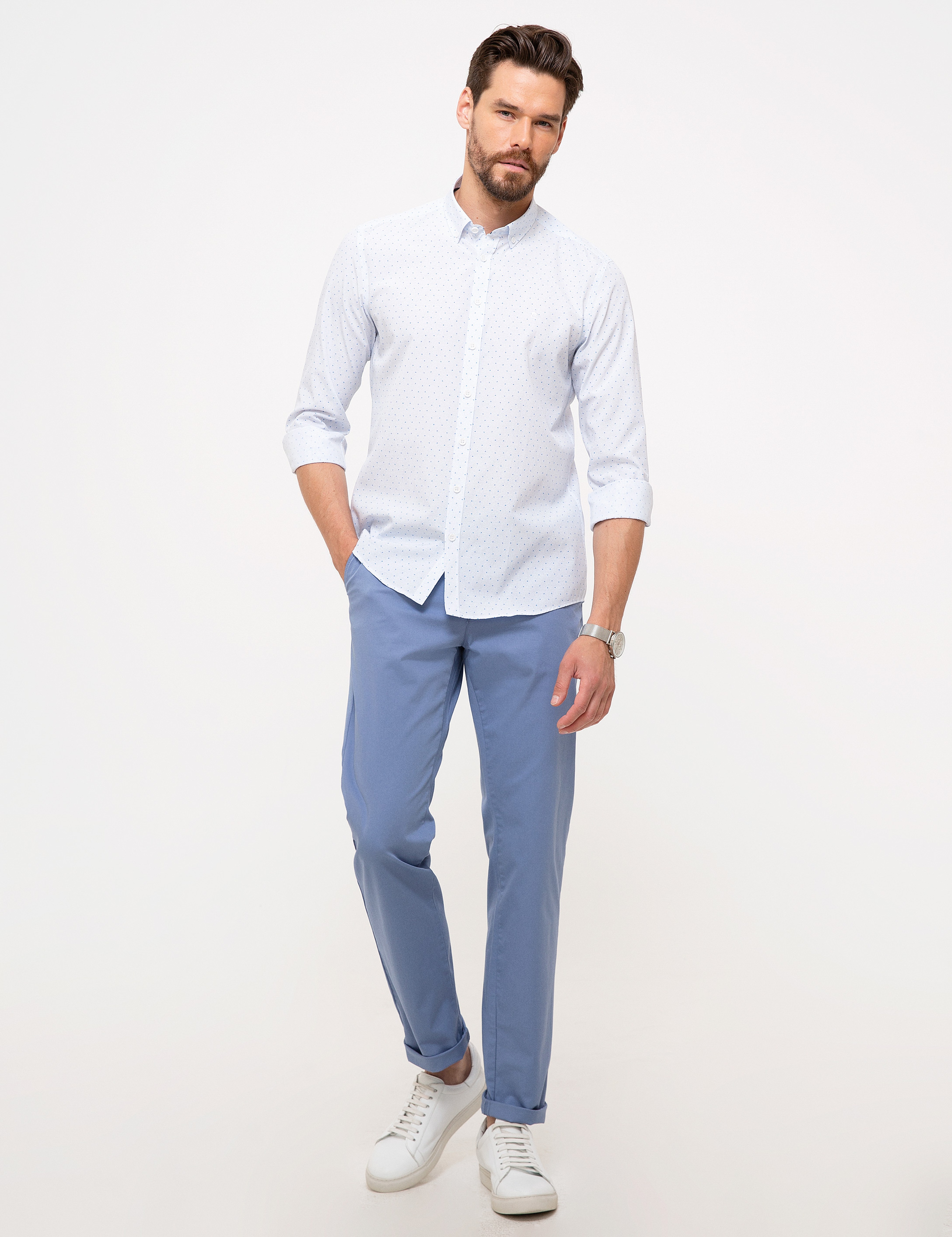 Açık Mavi Slim Fit Gömlek - Image 4
