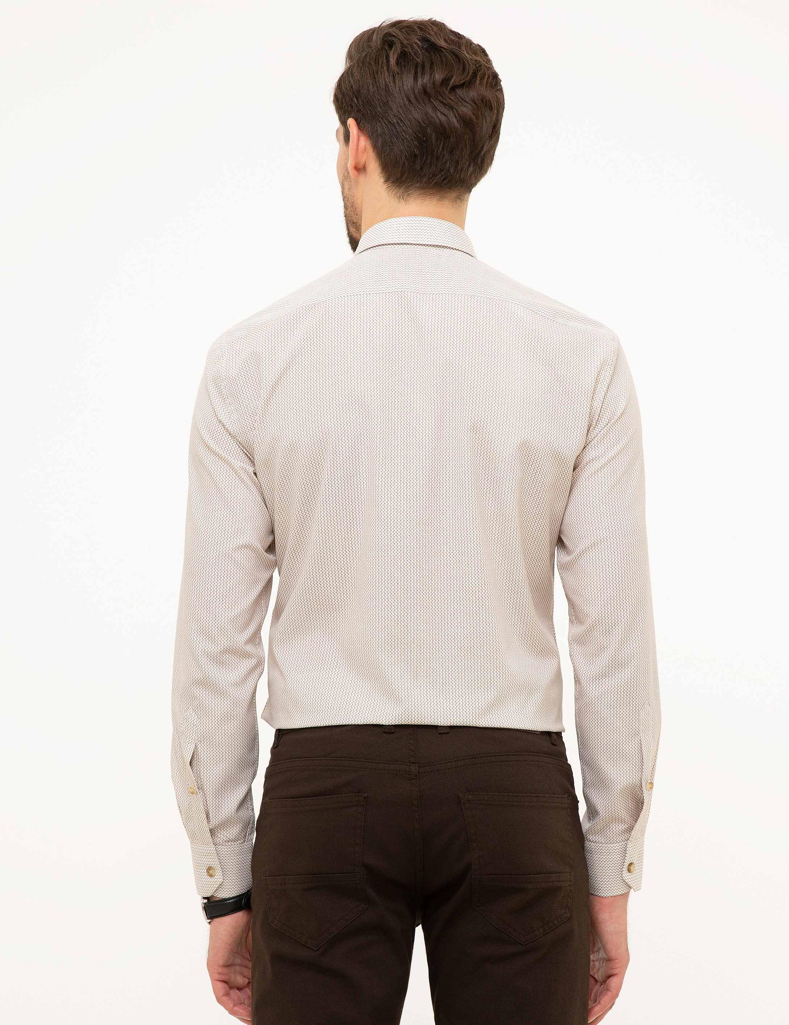 Kahverengi Slim Fit Uzun Kollu Gömlek