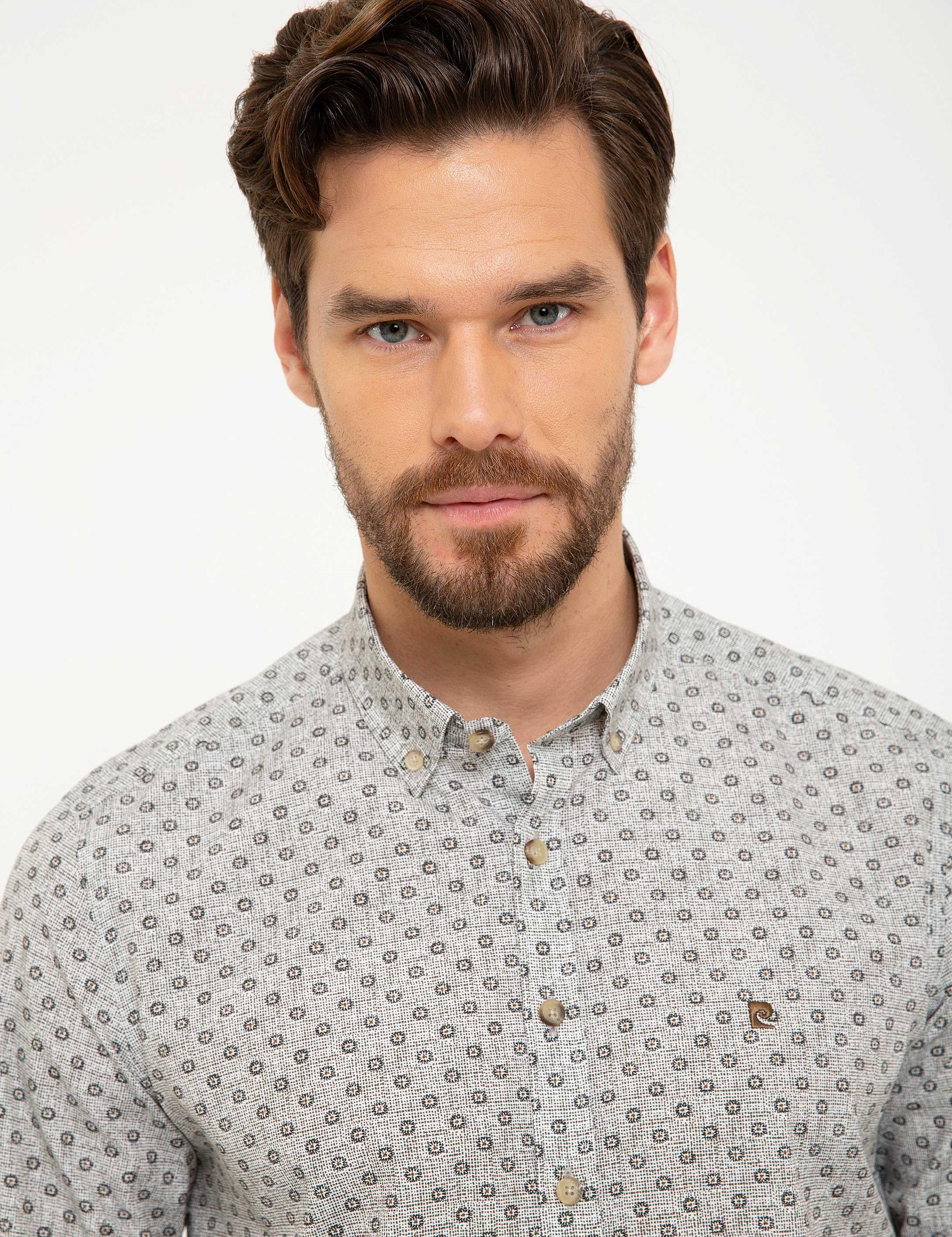 Gri Melanj Slim Fit Gömlek