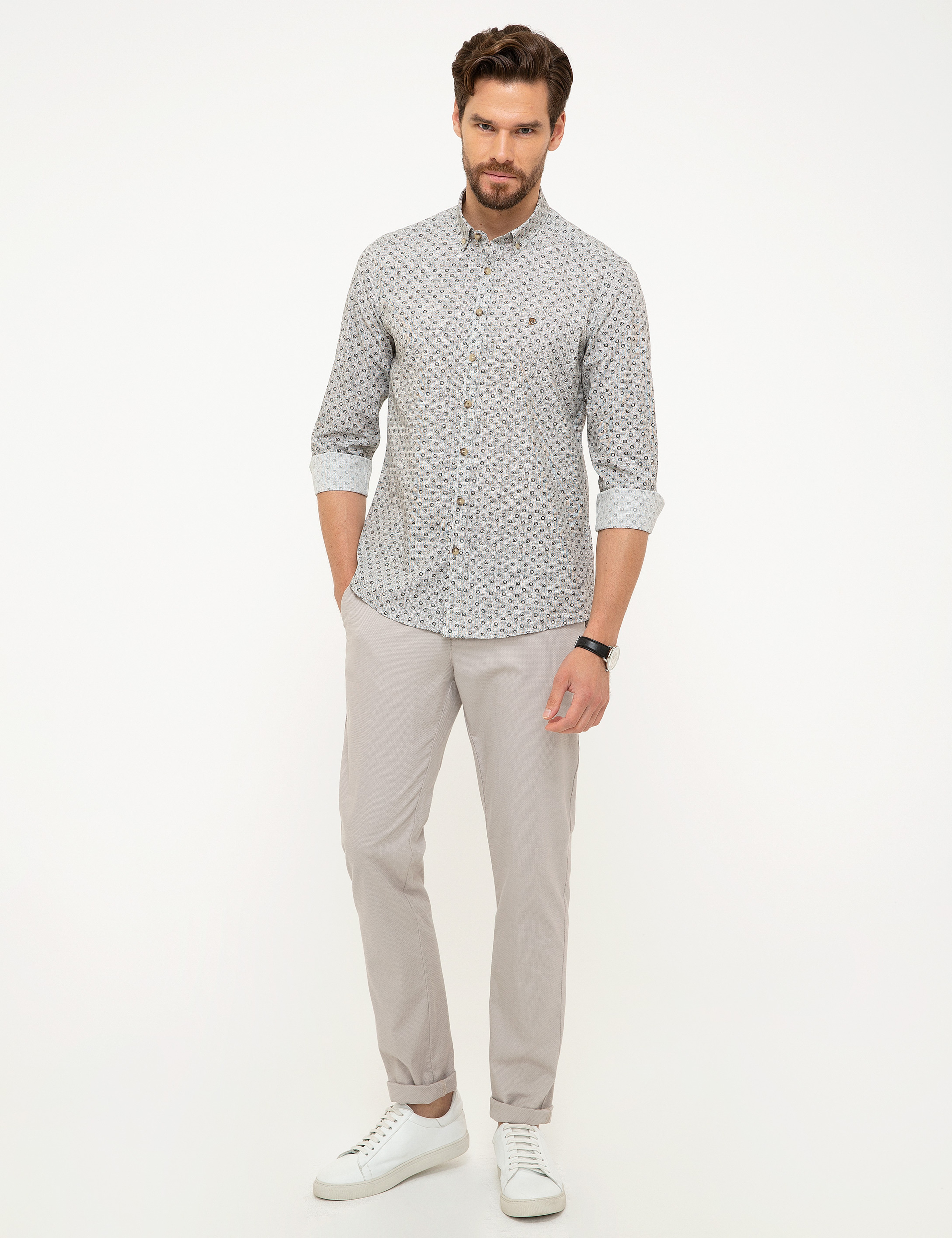 Gri Melanj Slim Fit Gömlek - Image 4