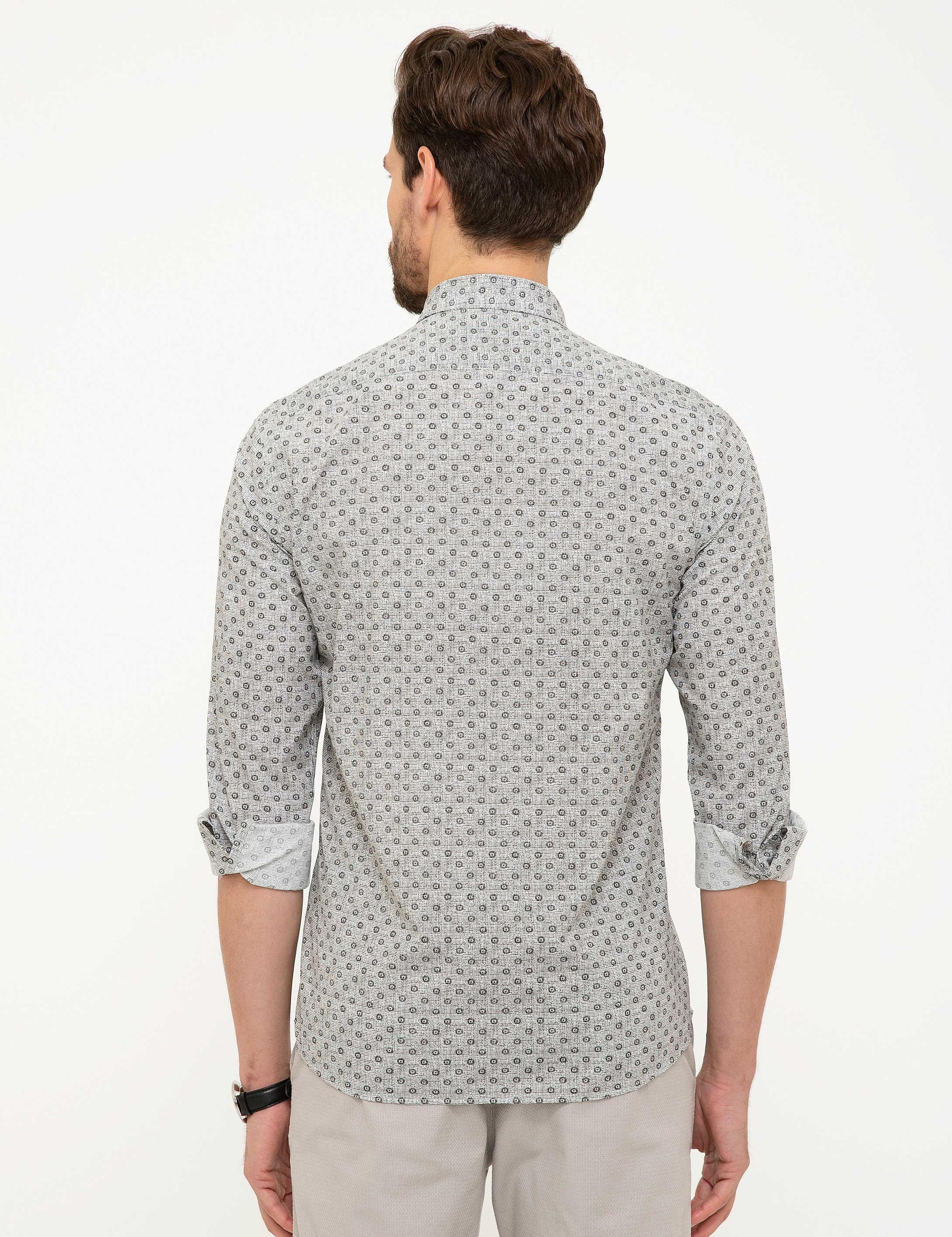 Gri Melanj Slim Fit Gömlek