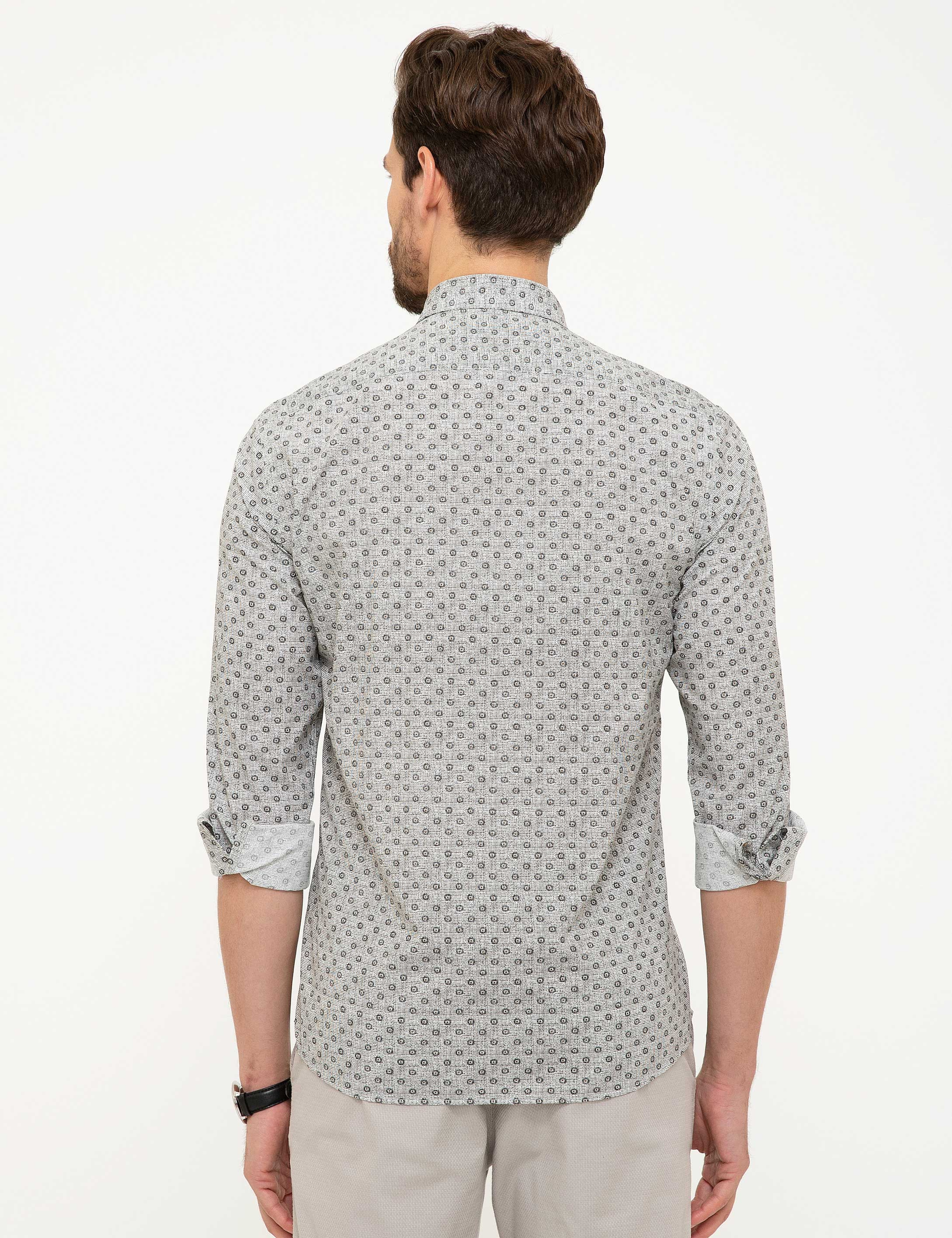 Gri Melanj Slim Fit Gömlek - Image 3