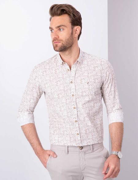 Bej Slim Fit Uzun Kollu Gömlek - 50211231001