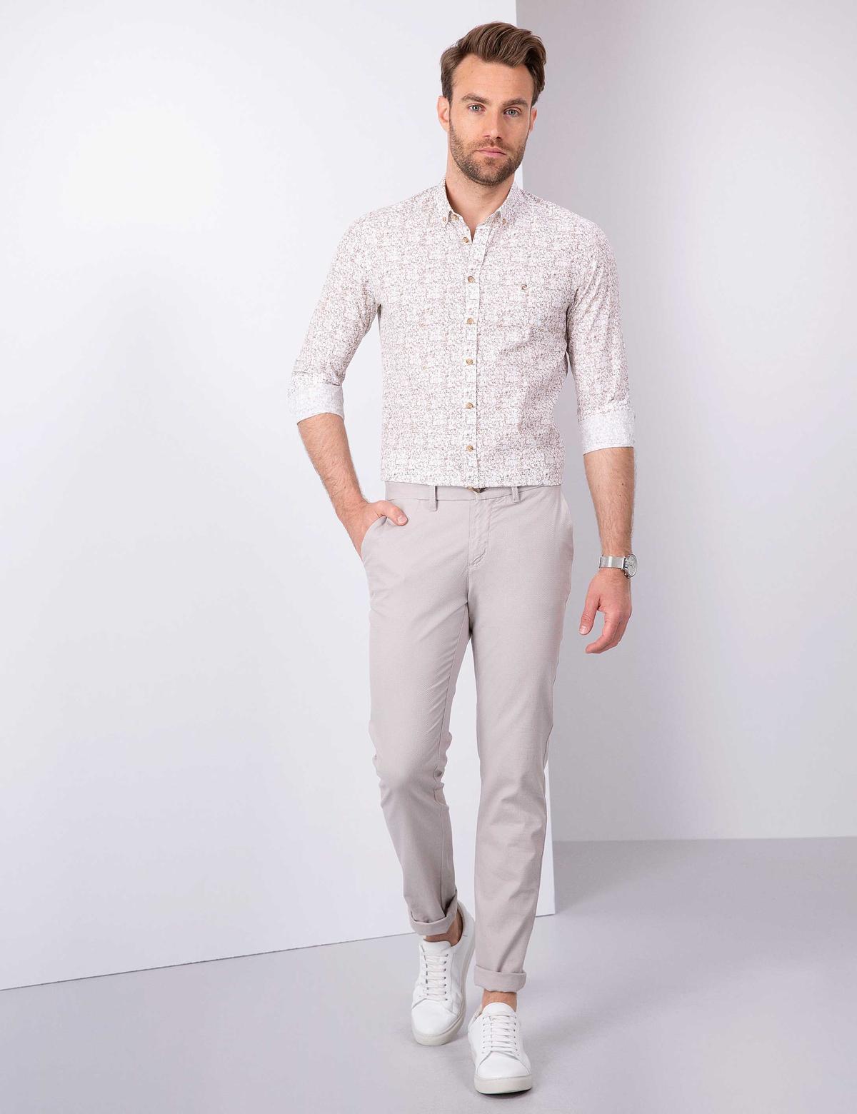 Bej Slim Fit Uzun Kollu Gömlek - 50211231001